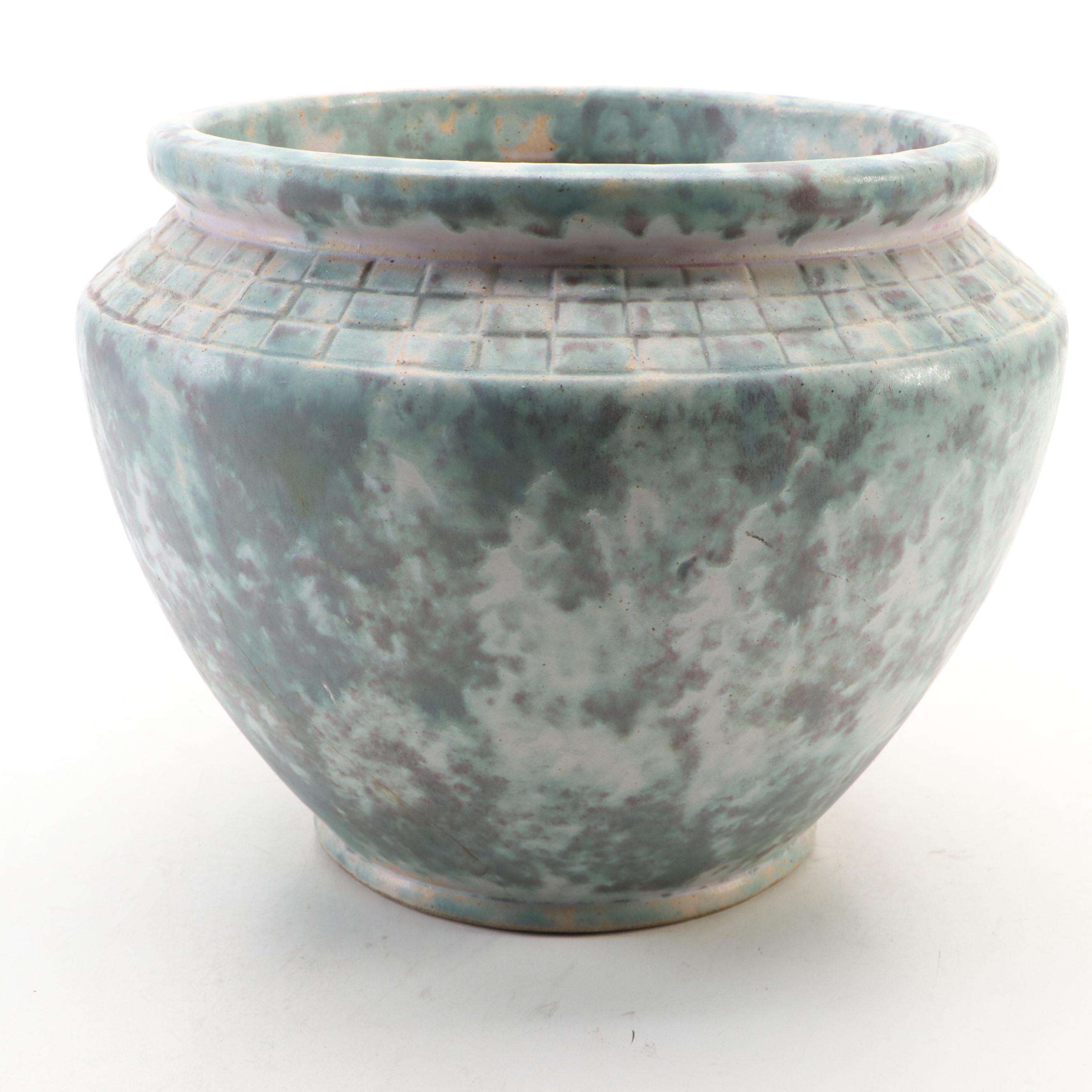 Burley Winter Pottery Mottled Green Satin Finish Ceramic Planter