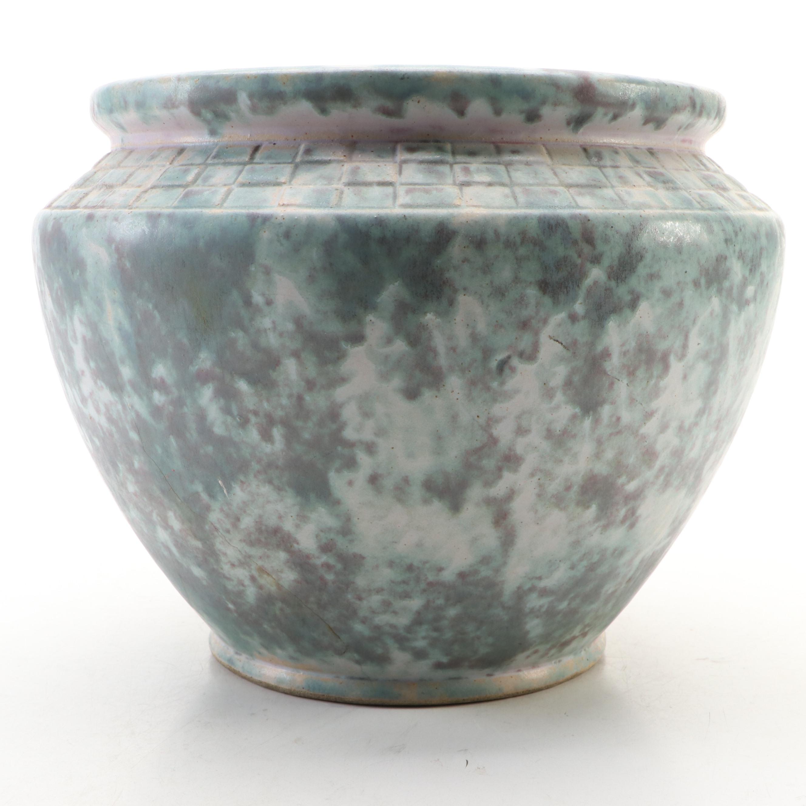 Burley Winter Pottery Mottled Green Satin Finish Ceramic Planter