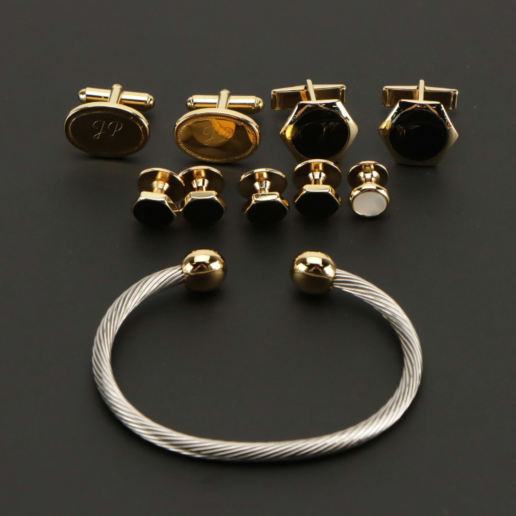 Q RAY Ionized Balance Cuff Bracelet and Other Cufflinks, With Boxes