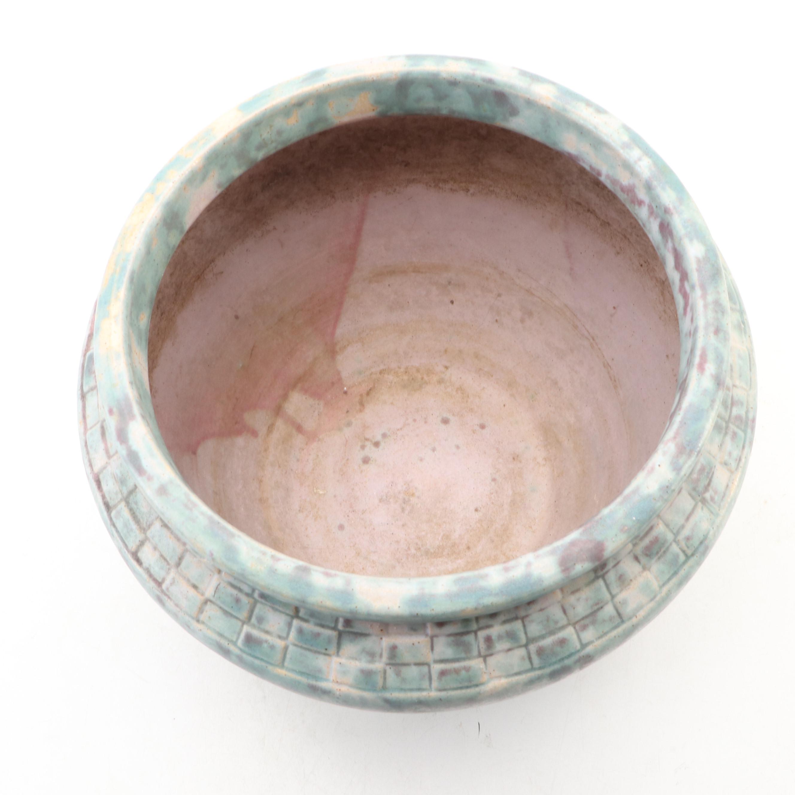 Burley Winter Pottery Mottled Green Satin Finish Ceramic Planter