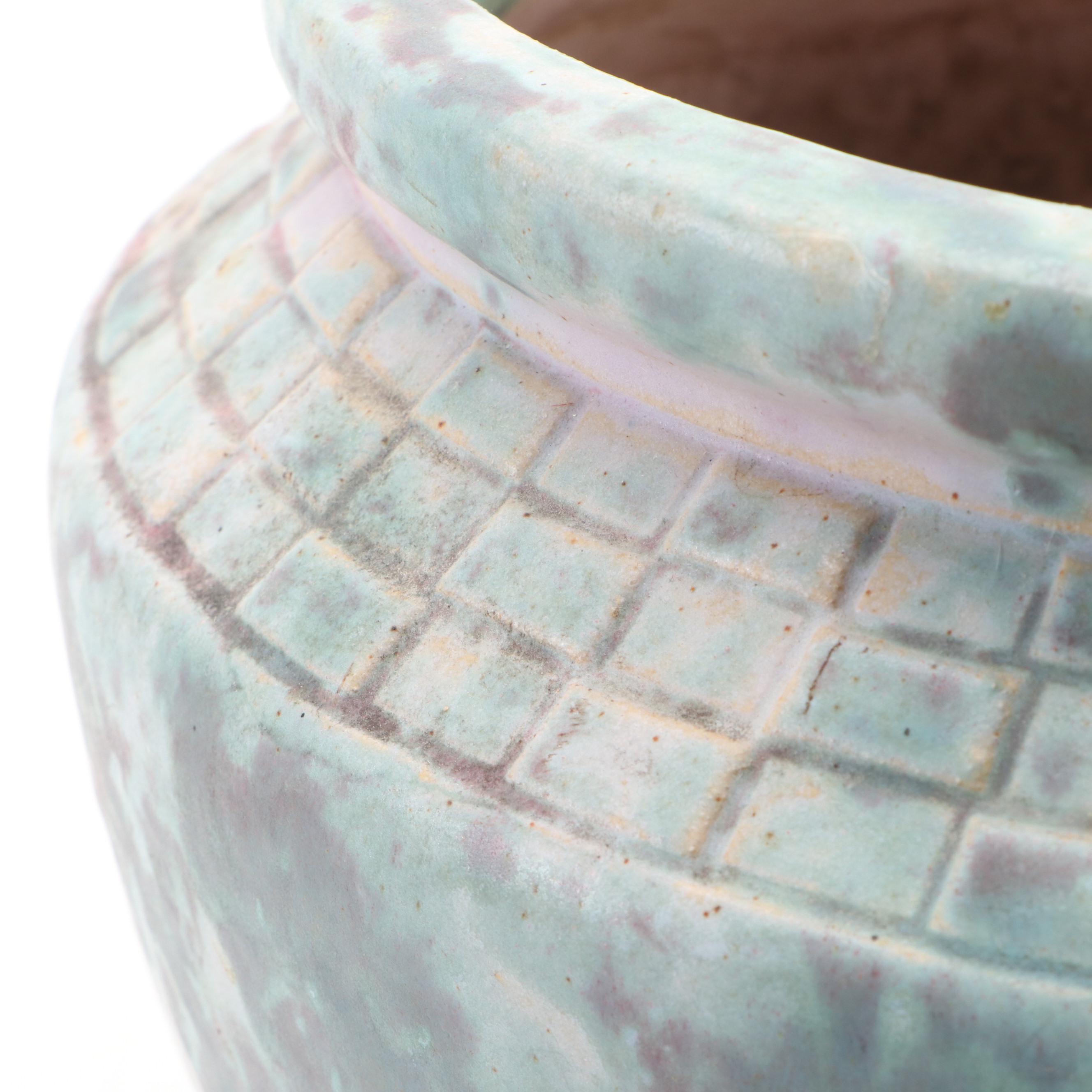 Burley Winter Pottery Mottled Green Satin Finish Ceramic Planter