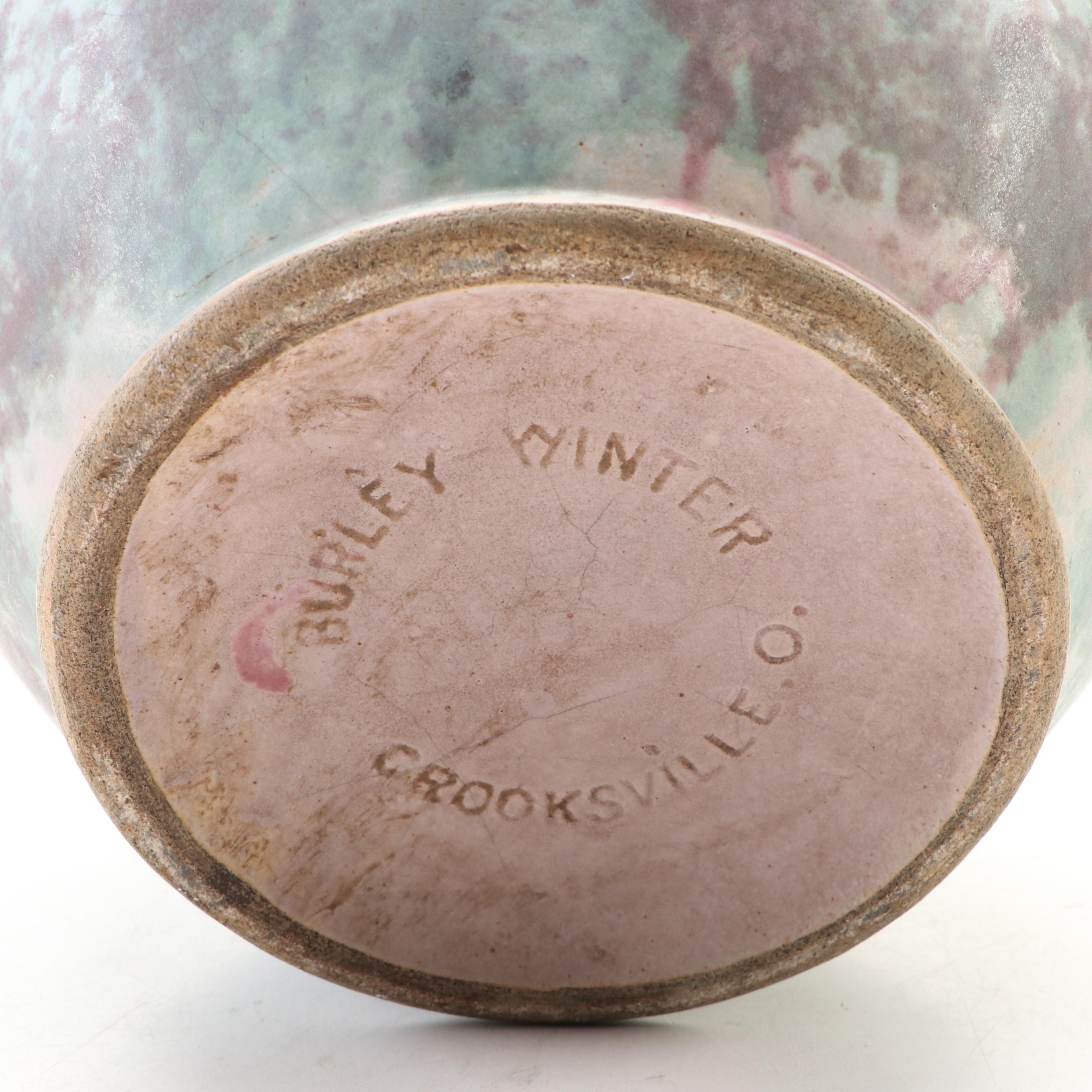 Burley Winter Pottery Mottled Green Satin Finish Ceramic Planter