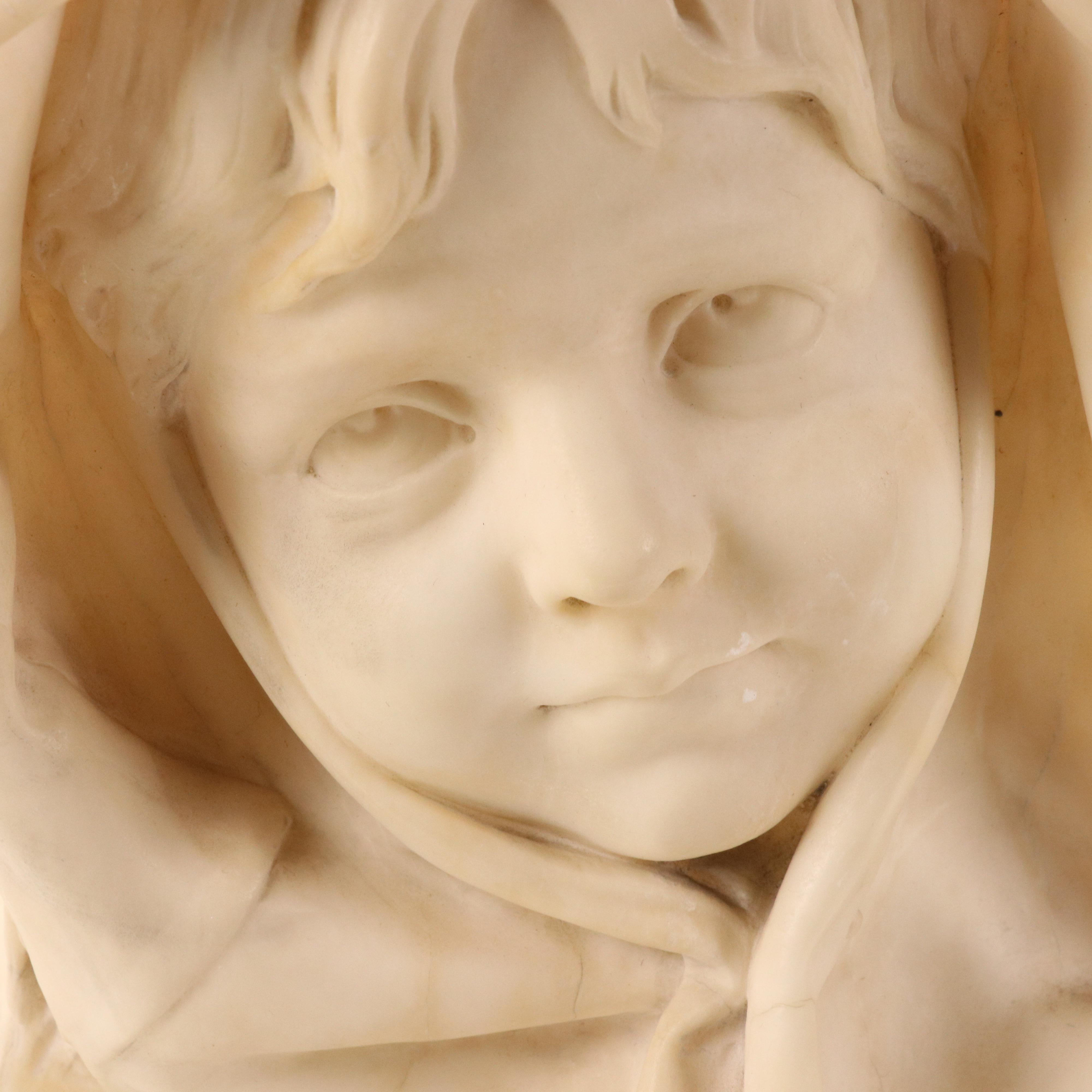 Carved Alabaster Bust "Son l'Orfanella"