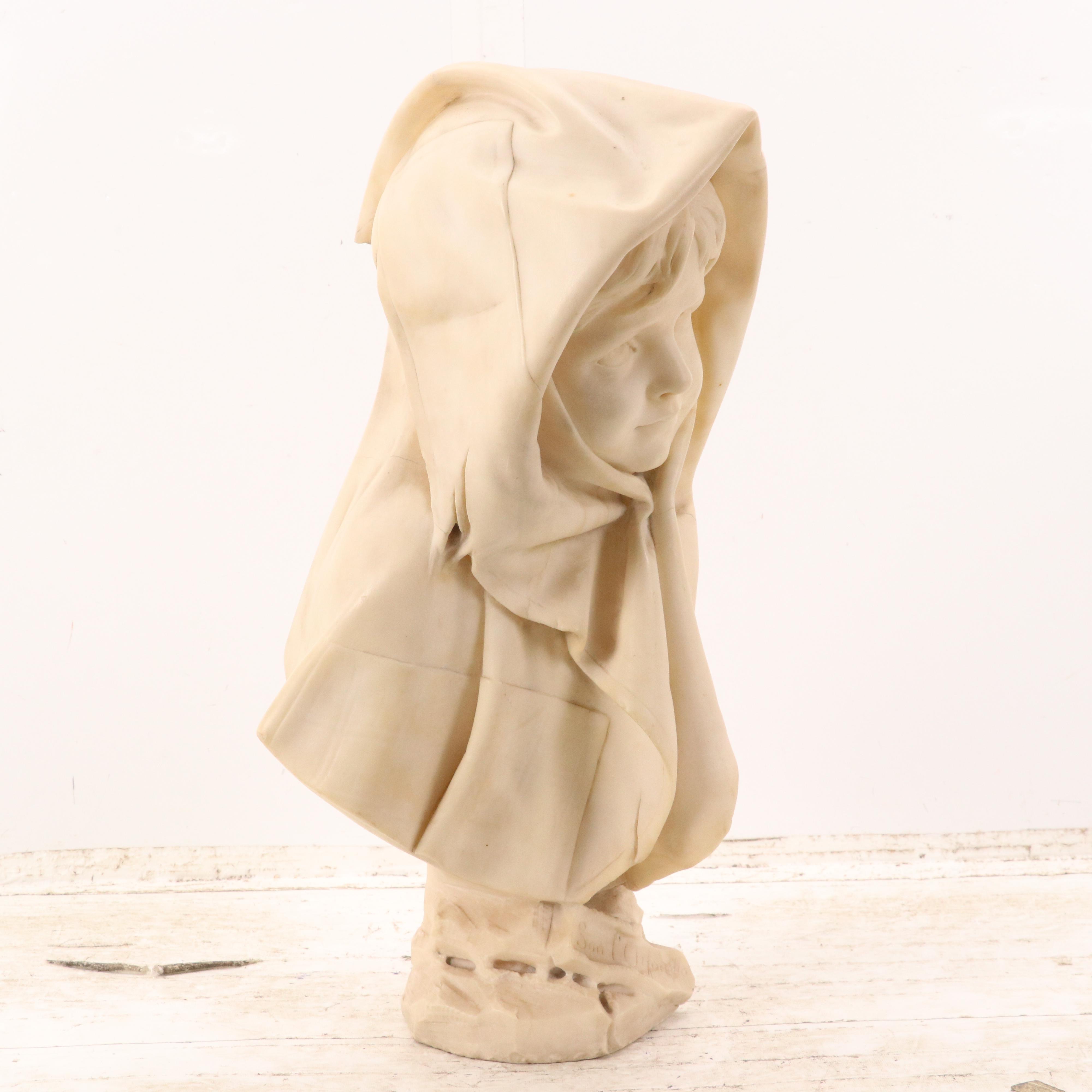 Carved Alabaster Bust "Son l'Orfanella"