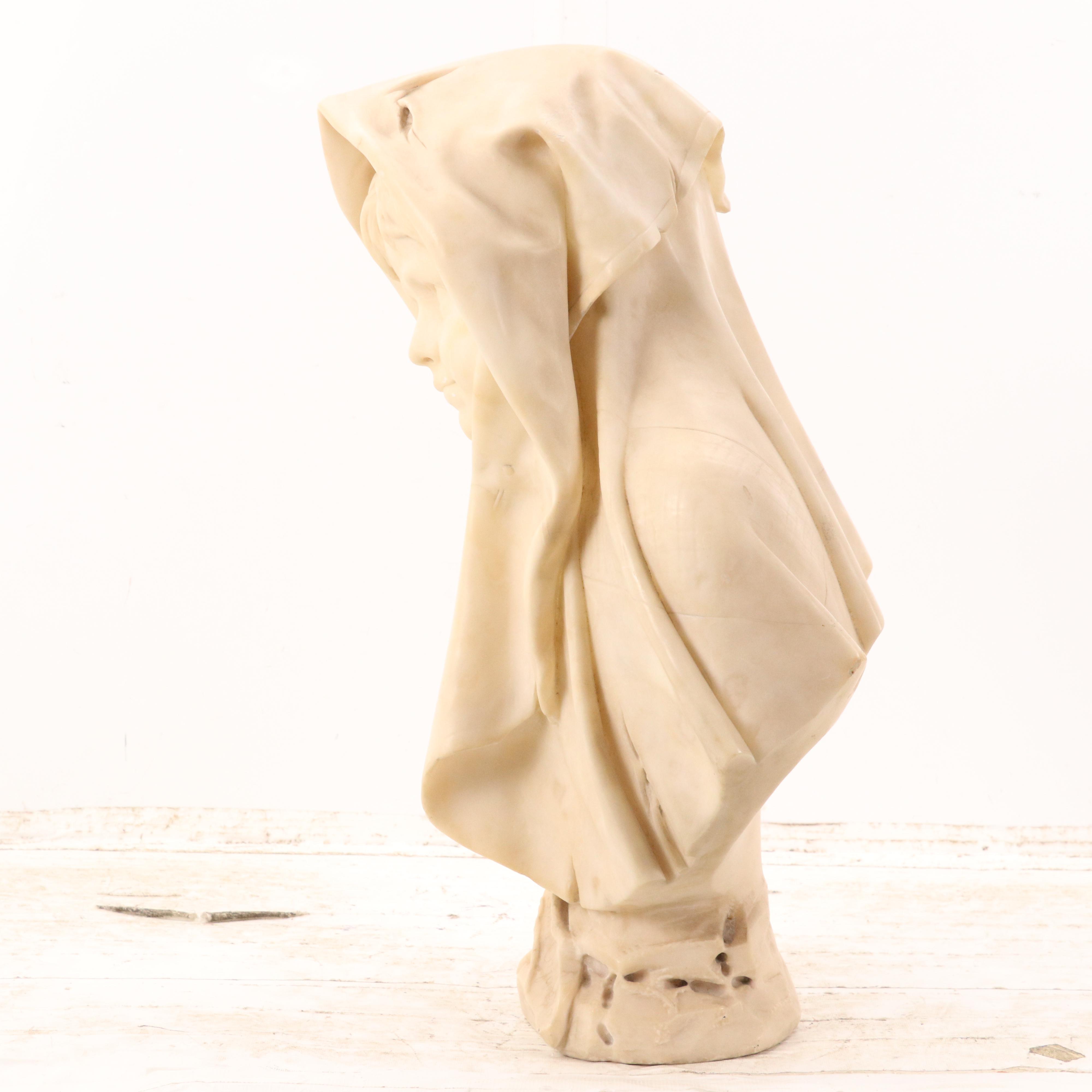 Carved Alabaster Bust "Son l'Orfanella"