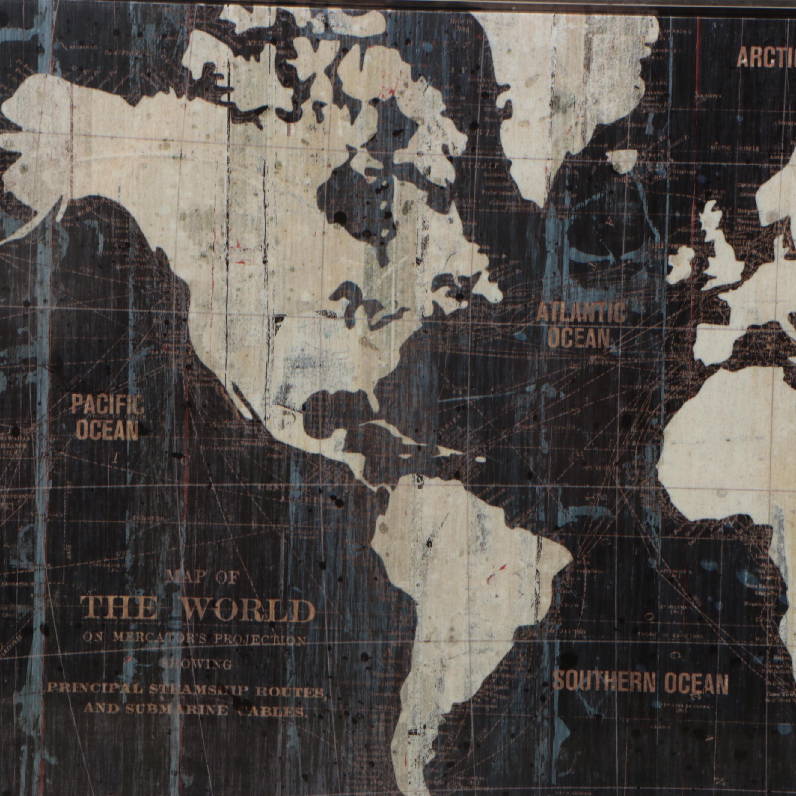 Large Framed "Map of the World on Mercator's Projection"