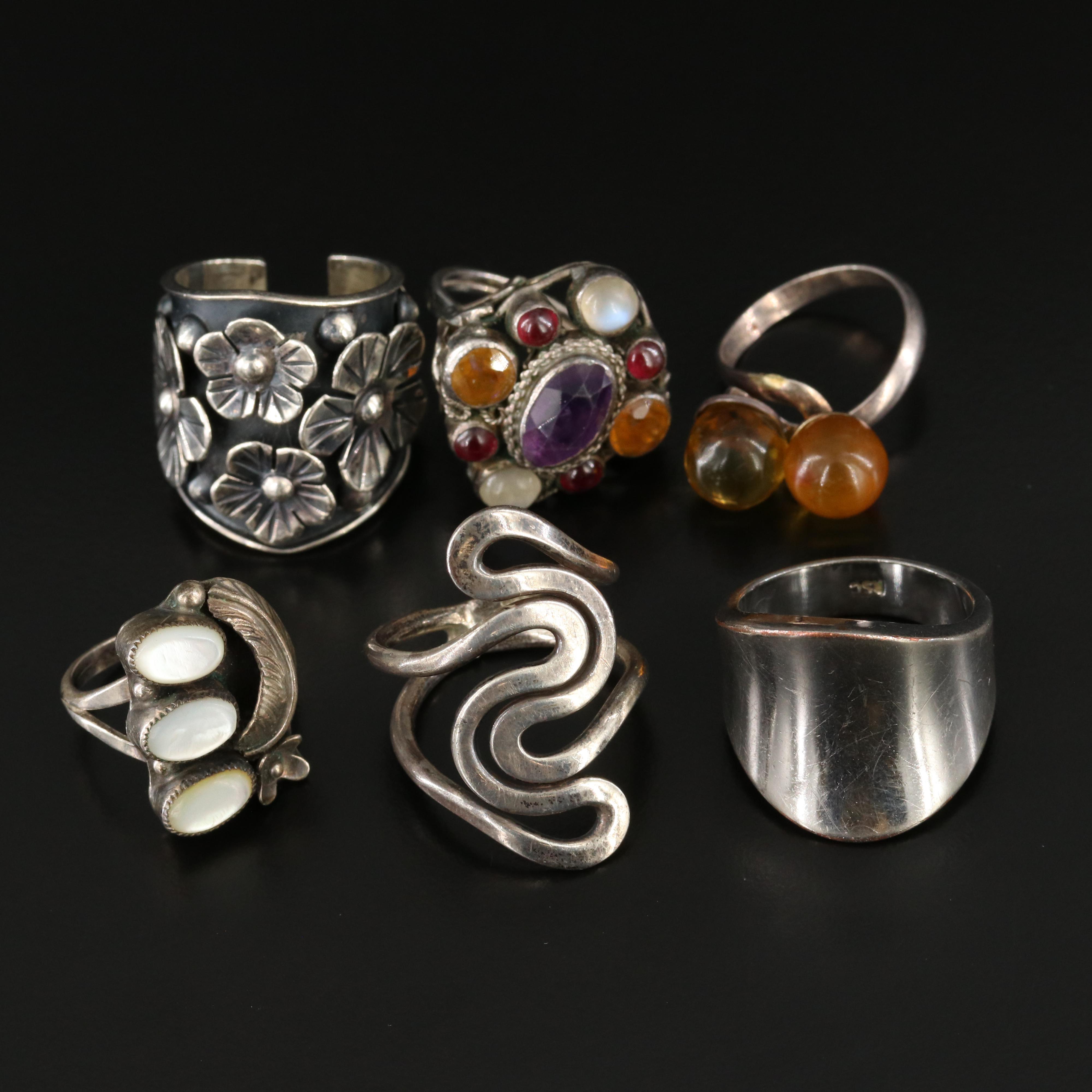 Ring Collection Featuring Sterling, Amethyst and Mother-of-Pearl