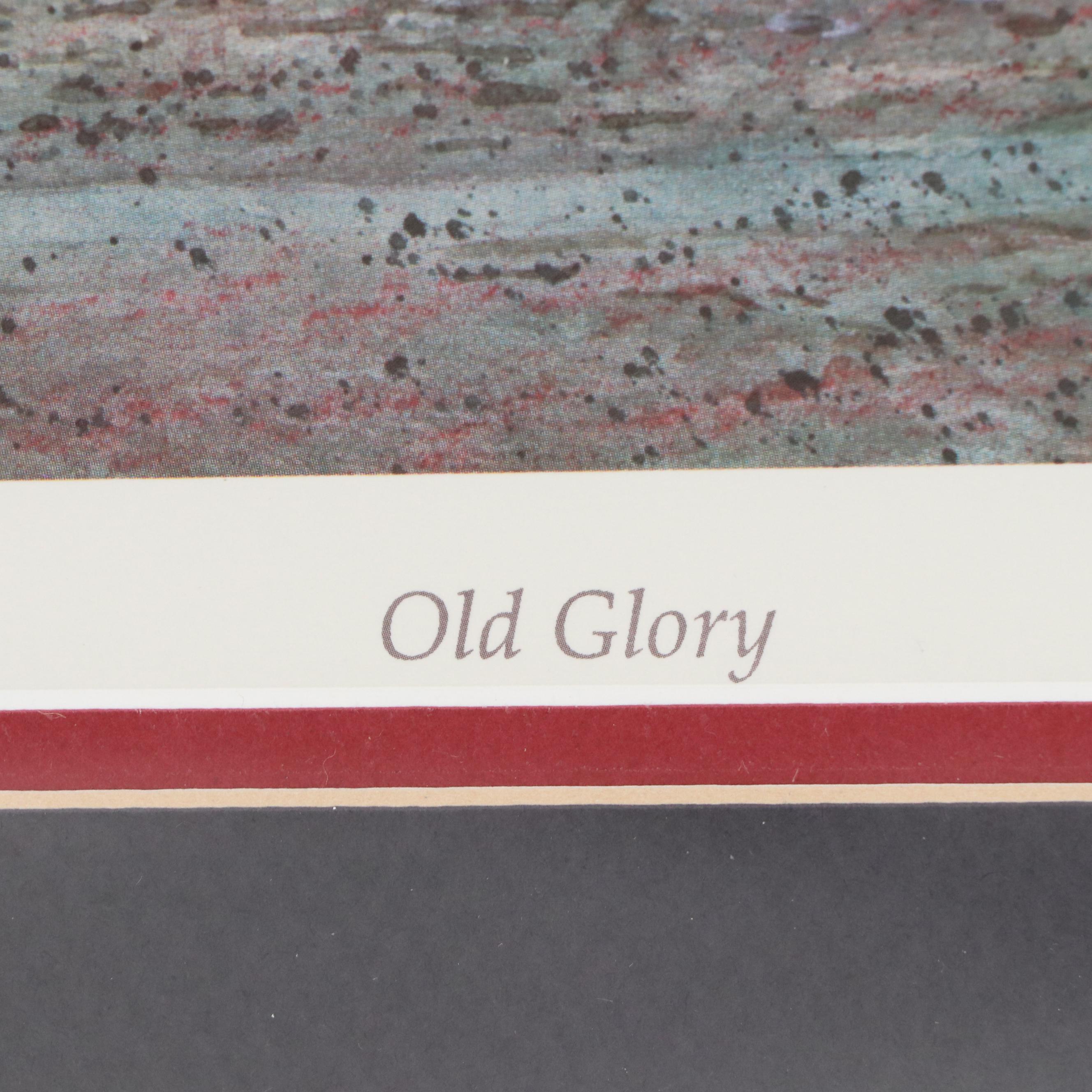 William Mangum Patio Landscape Offset Lithograph "Old Glory," 1989