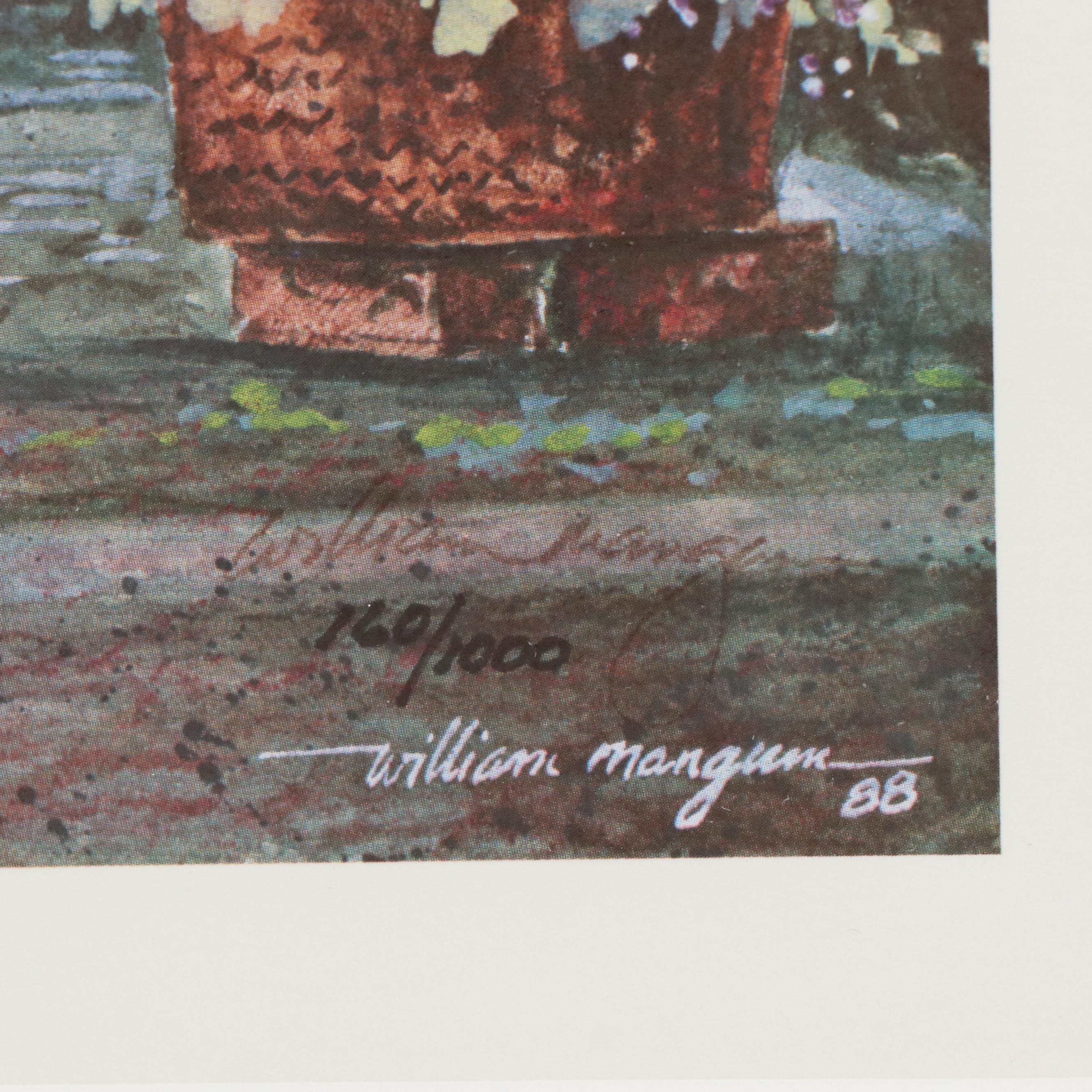 William Mangum Patio Landscape Offset Lithograph "Old Glory," 1989