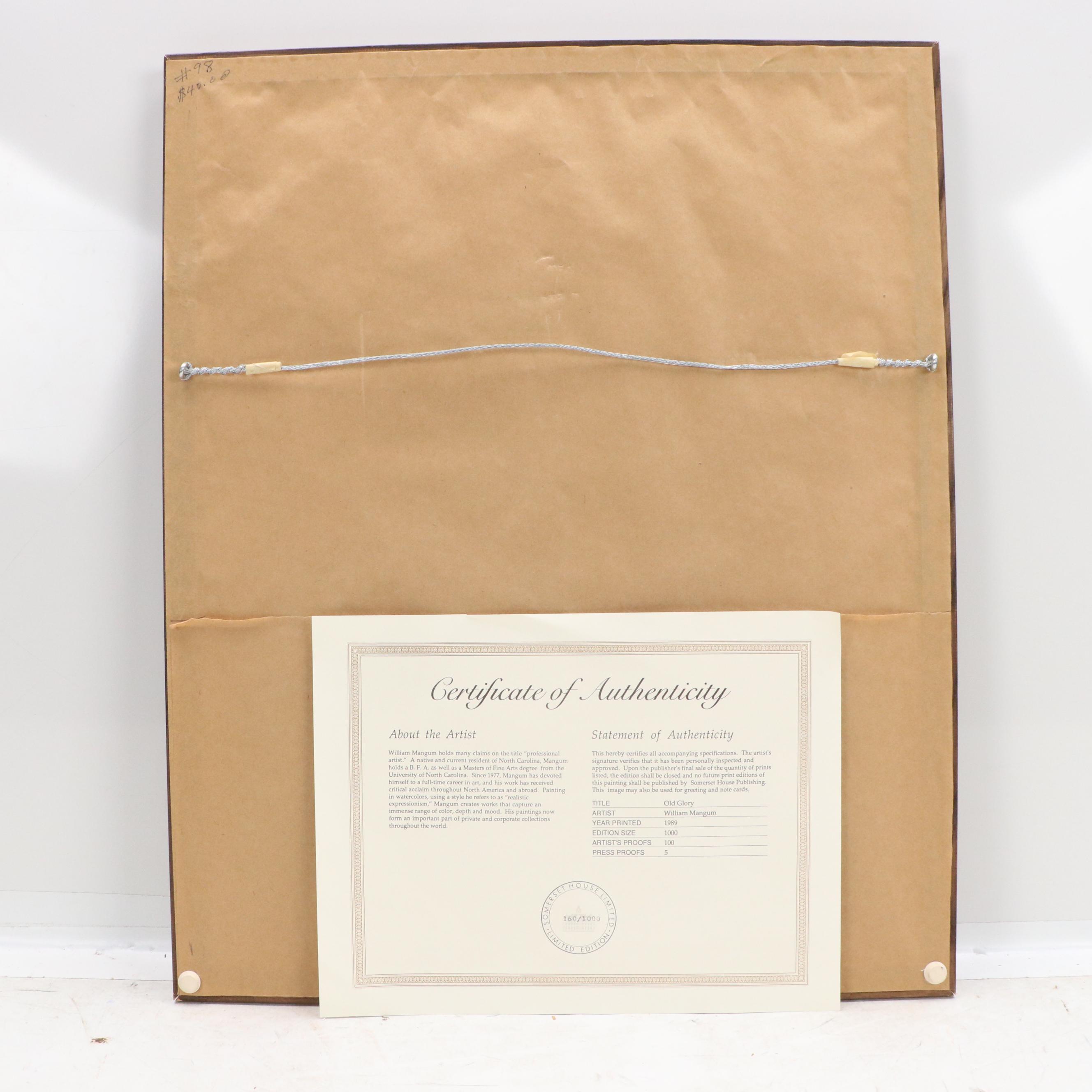 William Mangum Patio Landscape Offset Lithograph "Old Glory," 1989