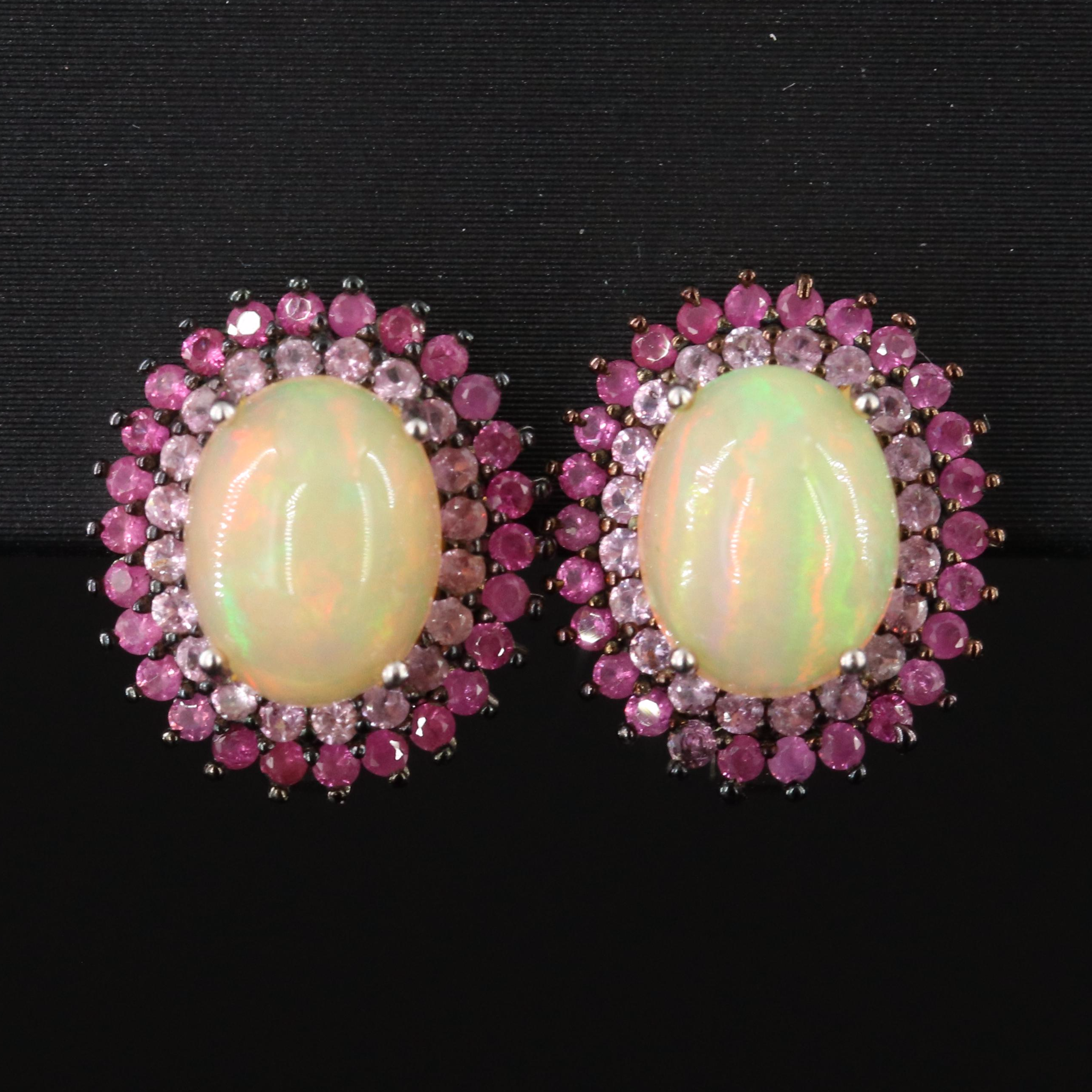 Sterling Opal, Ruby and Pink Sapphire Earrings