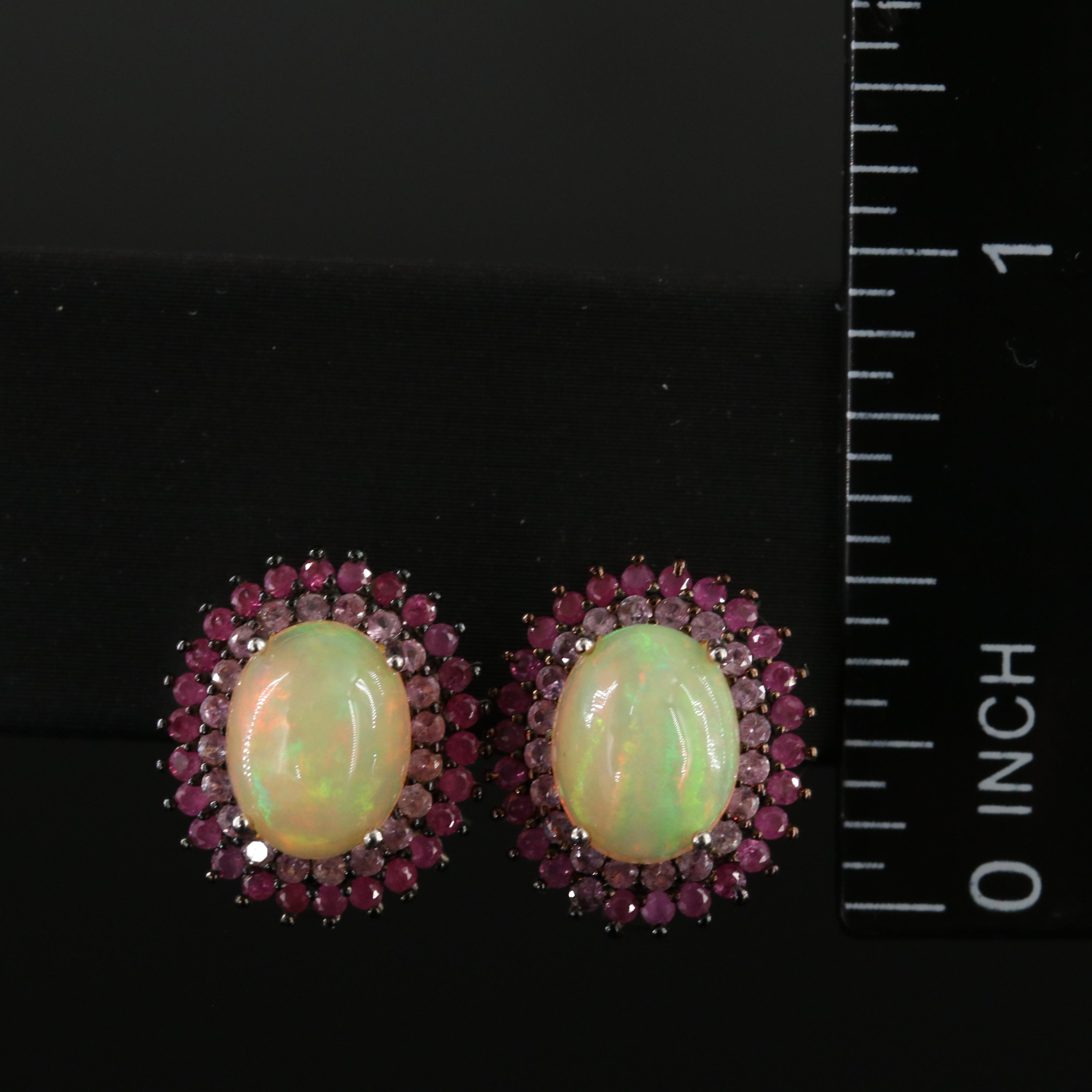 Sterling Opal, Ruby and Pink Sapphire Earrings