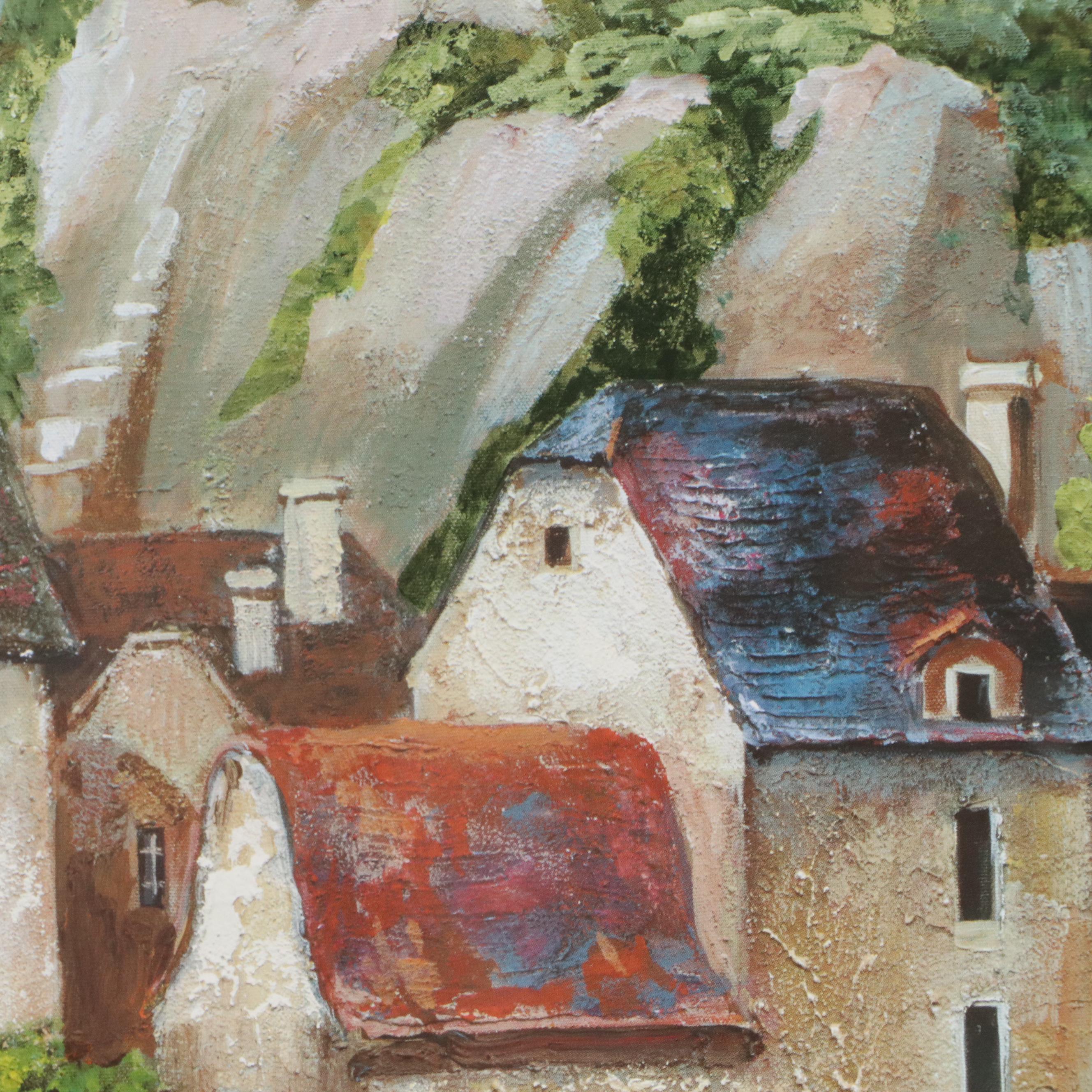 After Roger Duvall Offset Lithograph Village Landscape Offset Lithograph