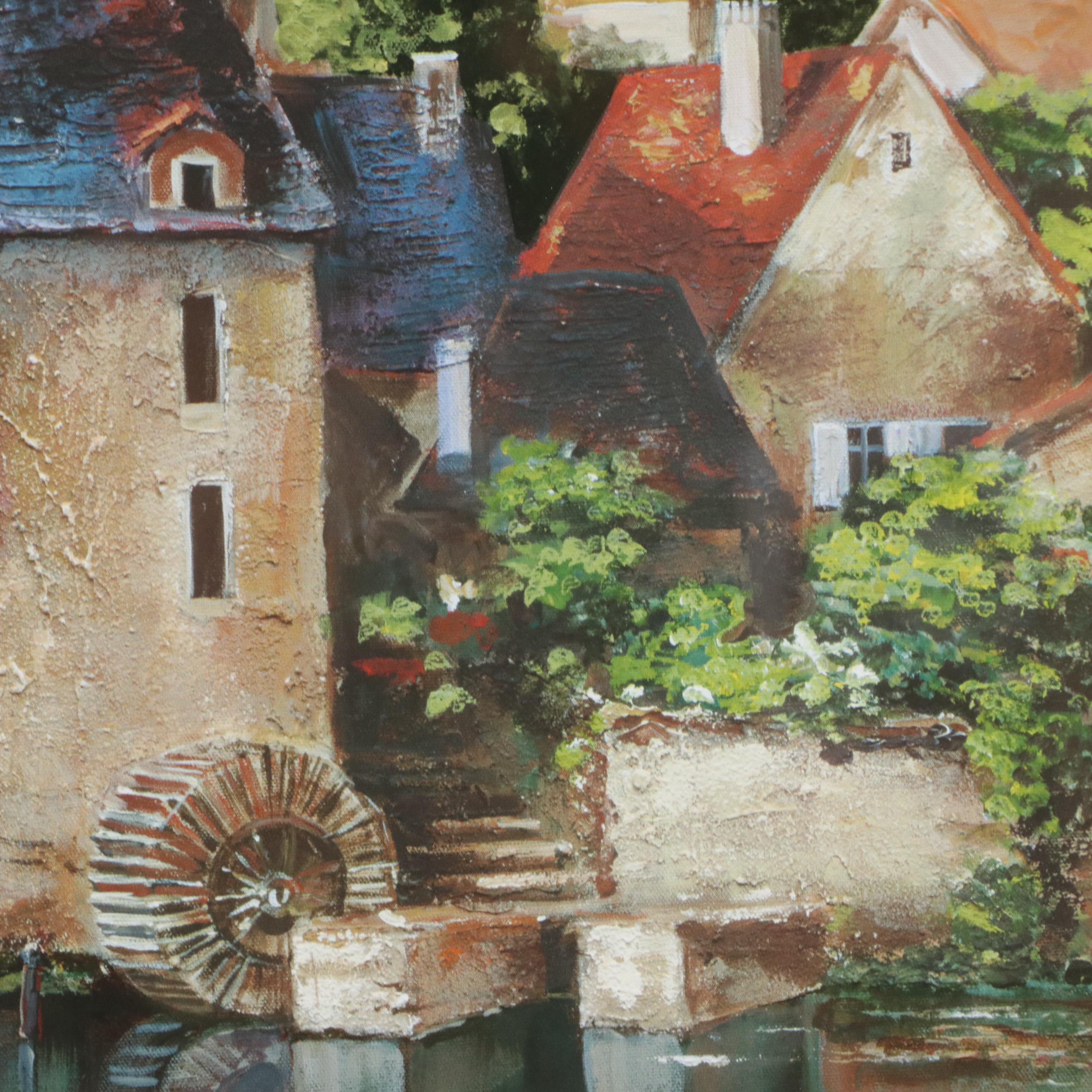 After Roger Duvall Offset Lithograph Village Landscape Offset Lithograph