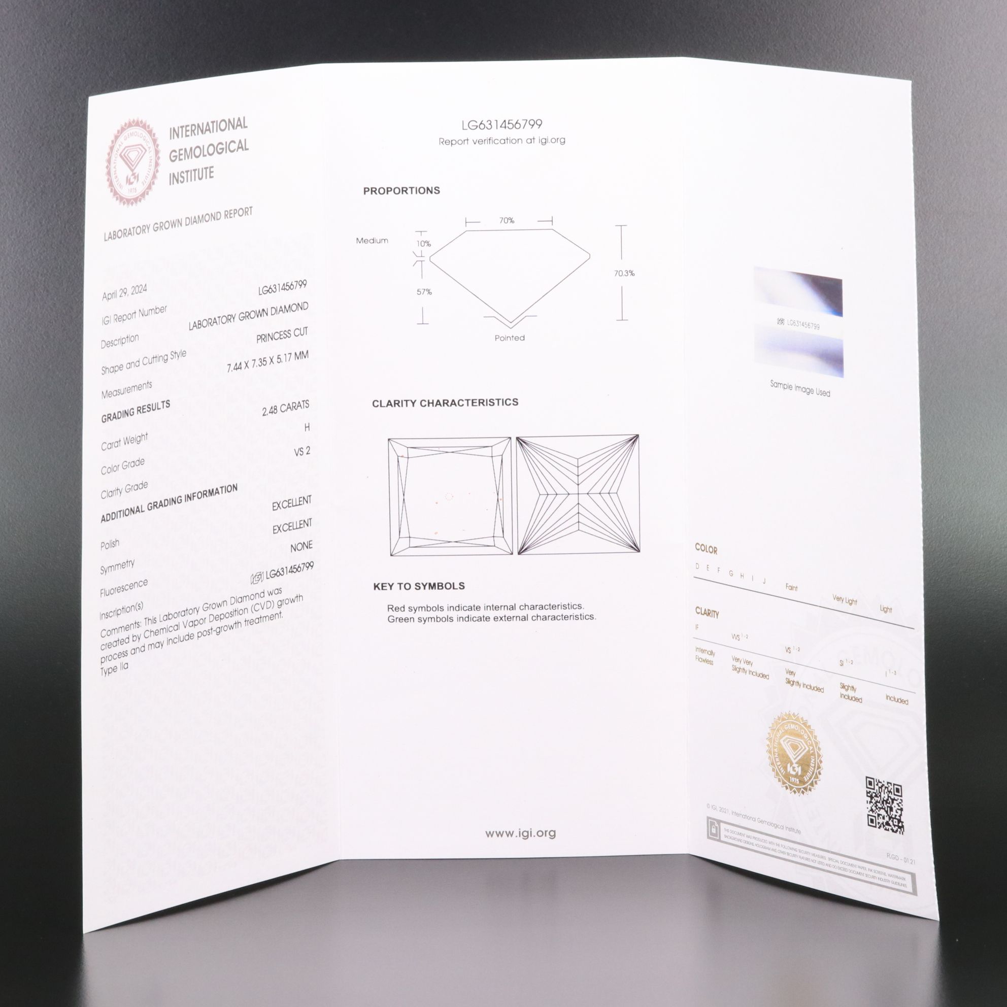 Loose 2.48 CT Lab Grown Diamond with IGI Report