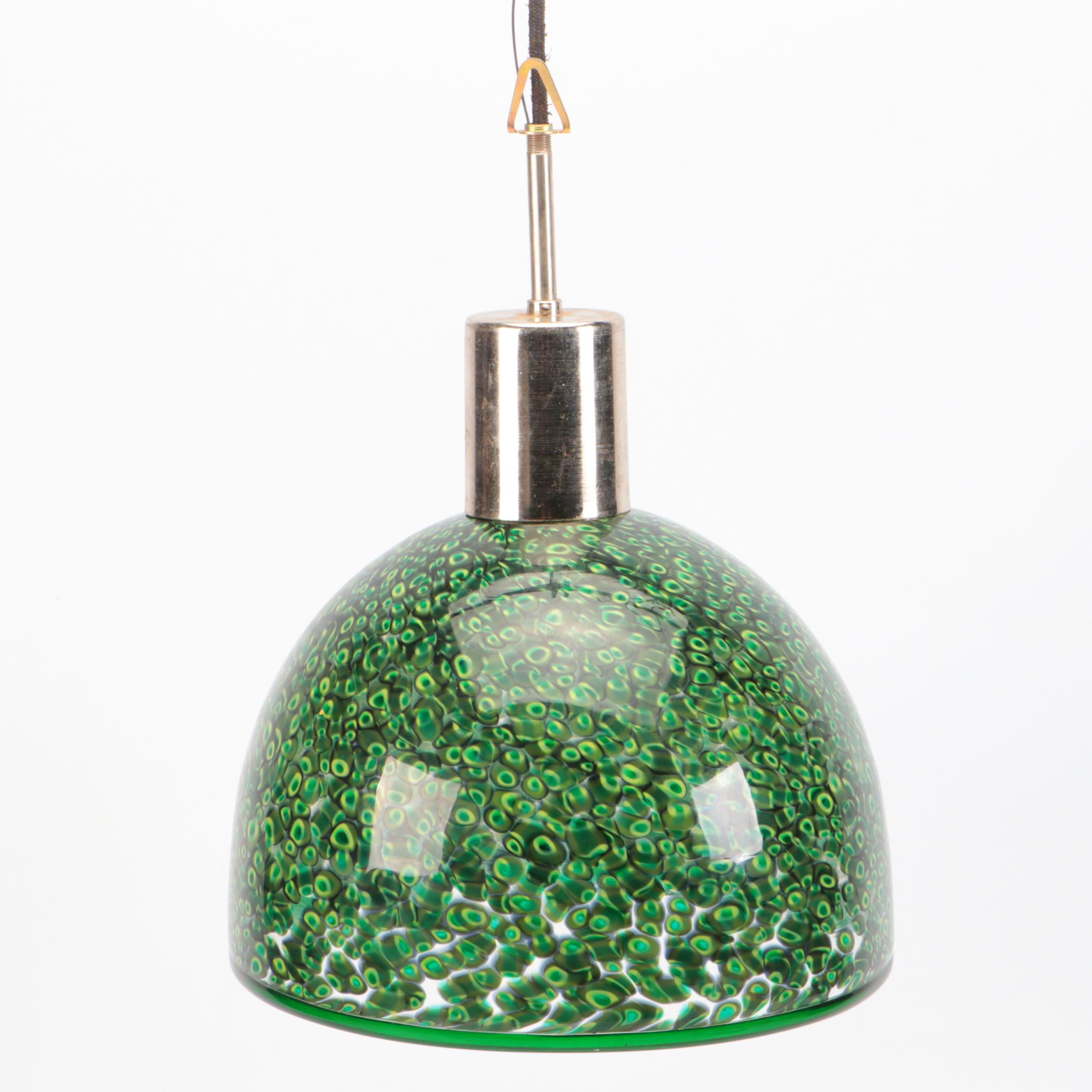 Gae Aulenti Vitosi Style Green Murrine Dome Pendant Light, Vintage
