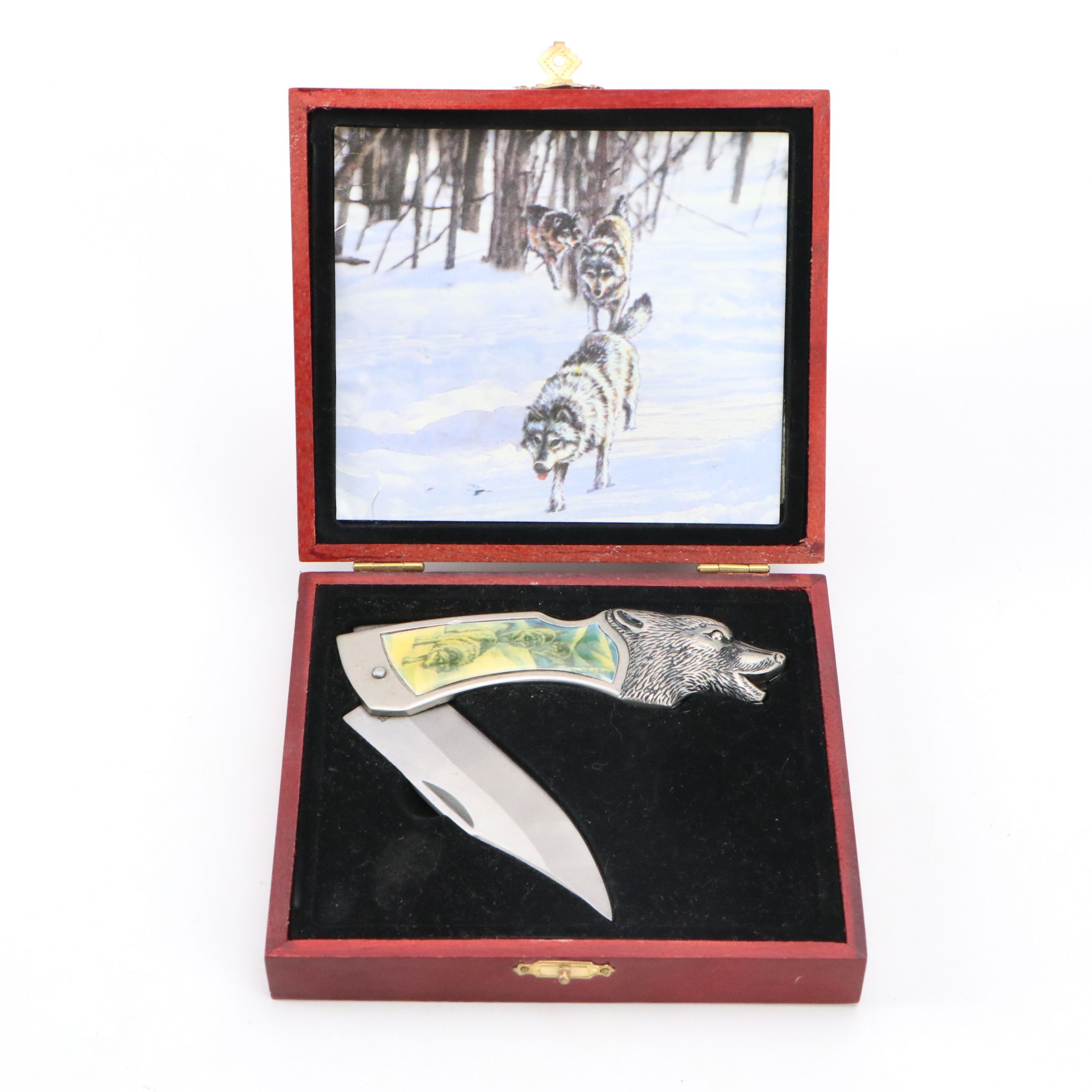 Franklin Mint Gray Wolf Knife and More Novelty Stainless Steel Pocket Knives