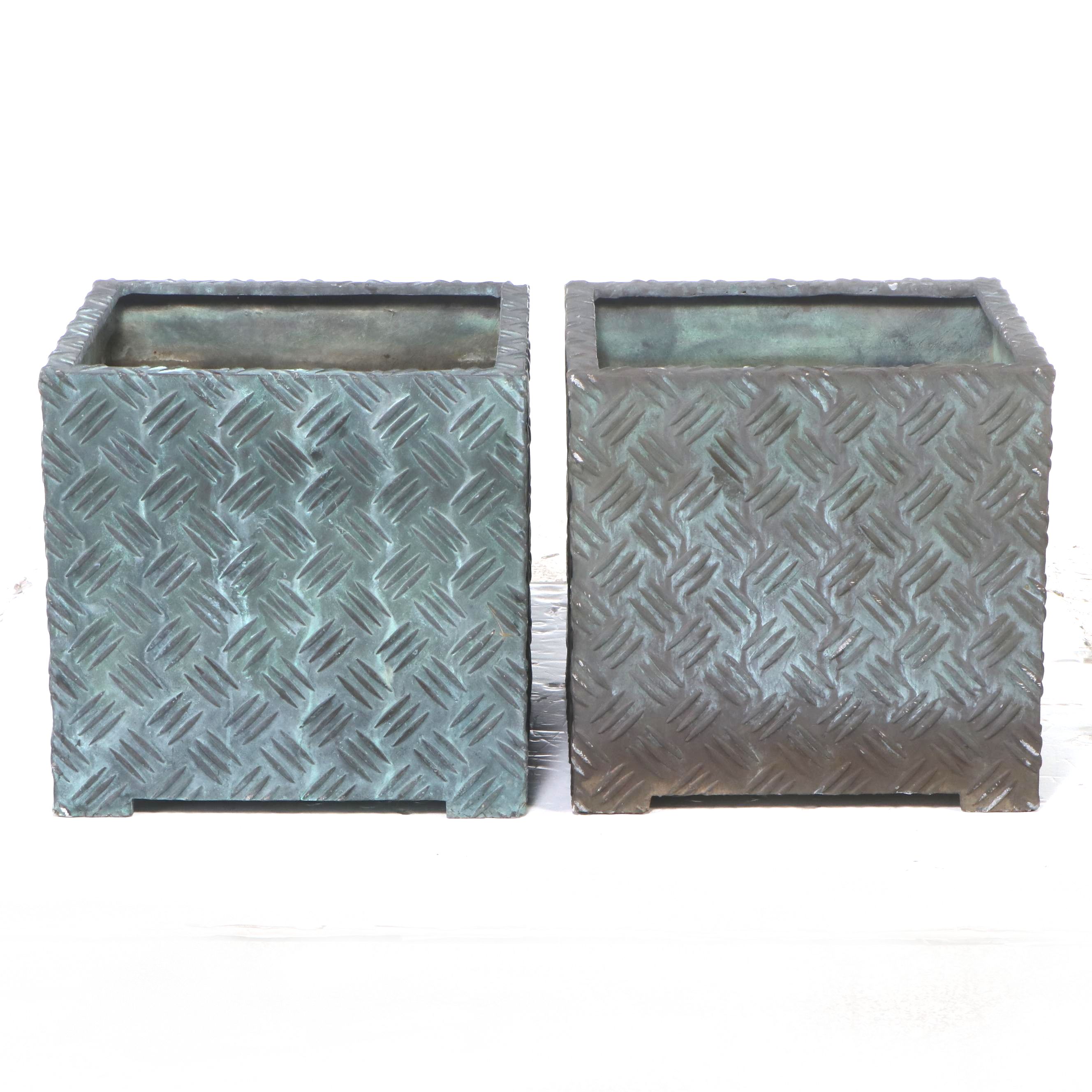 Faux Verdigris Pressed Metal Planter Boxes