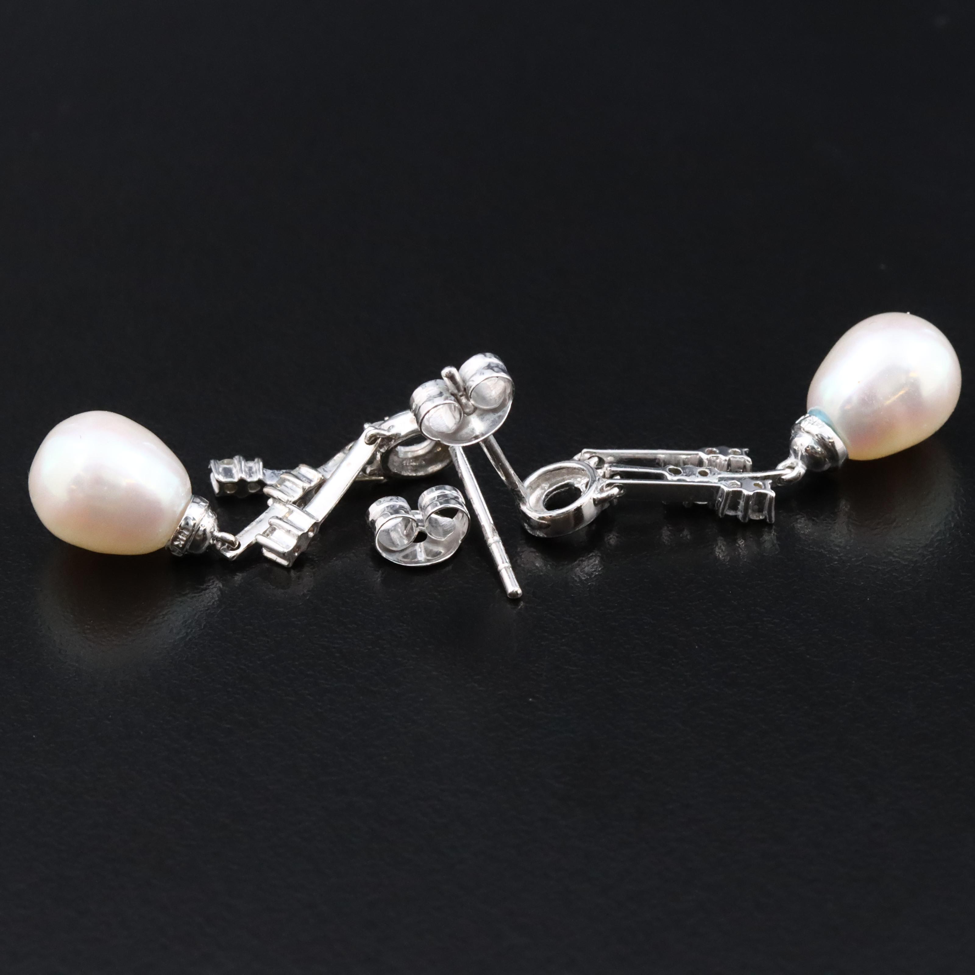 14K Pearl and Diamond Earrings