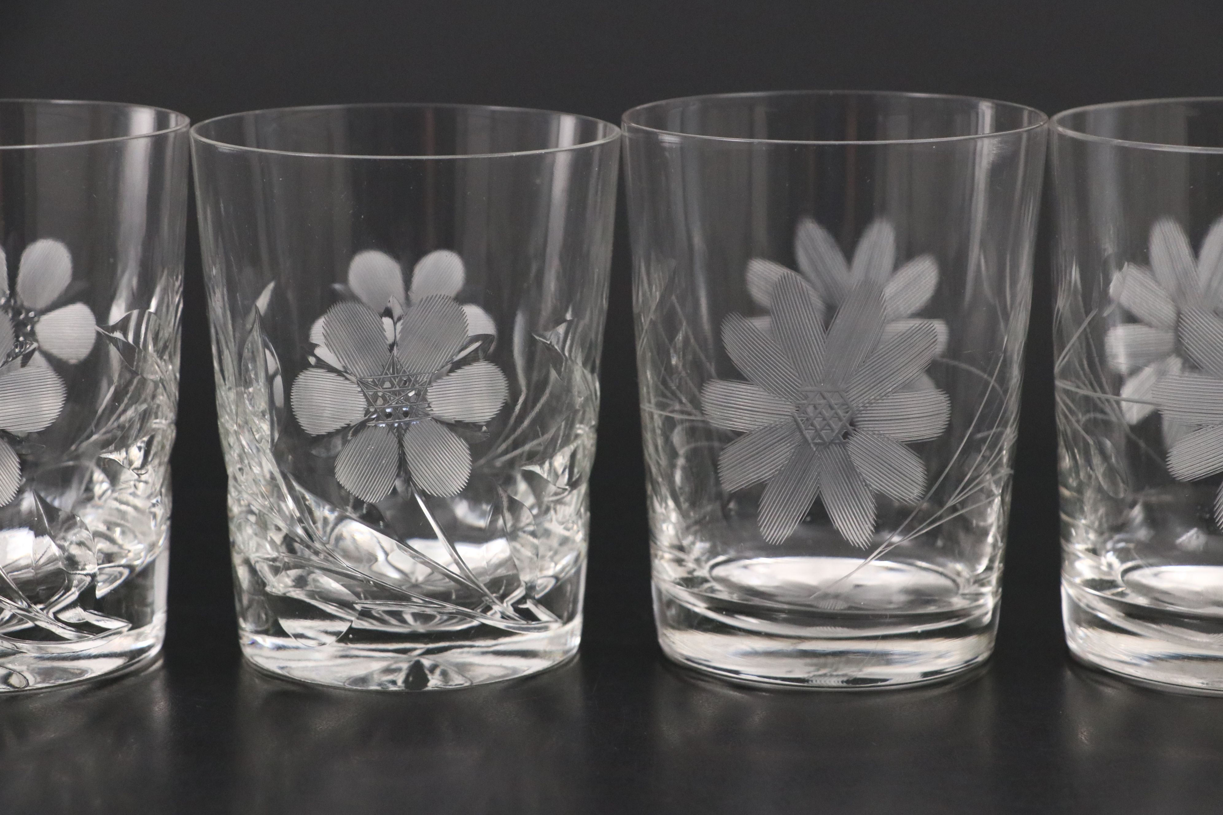 American Brilliant Style Cut and Etched Glass Pitchers and Tumblers