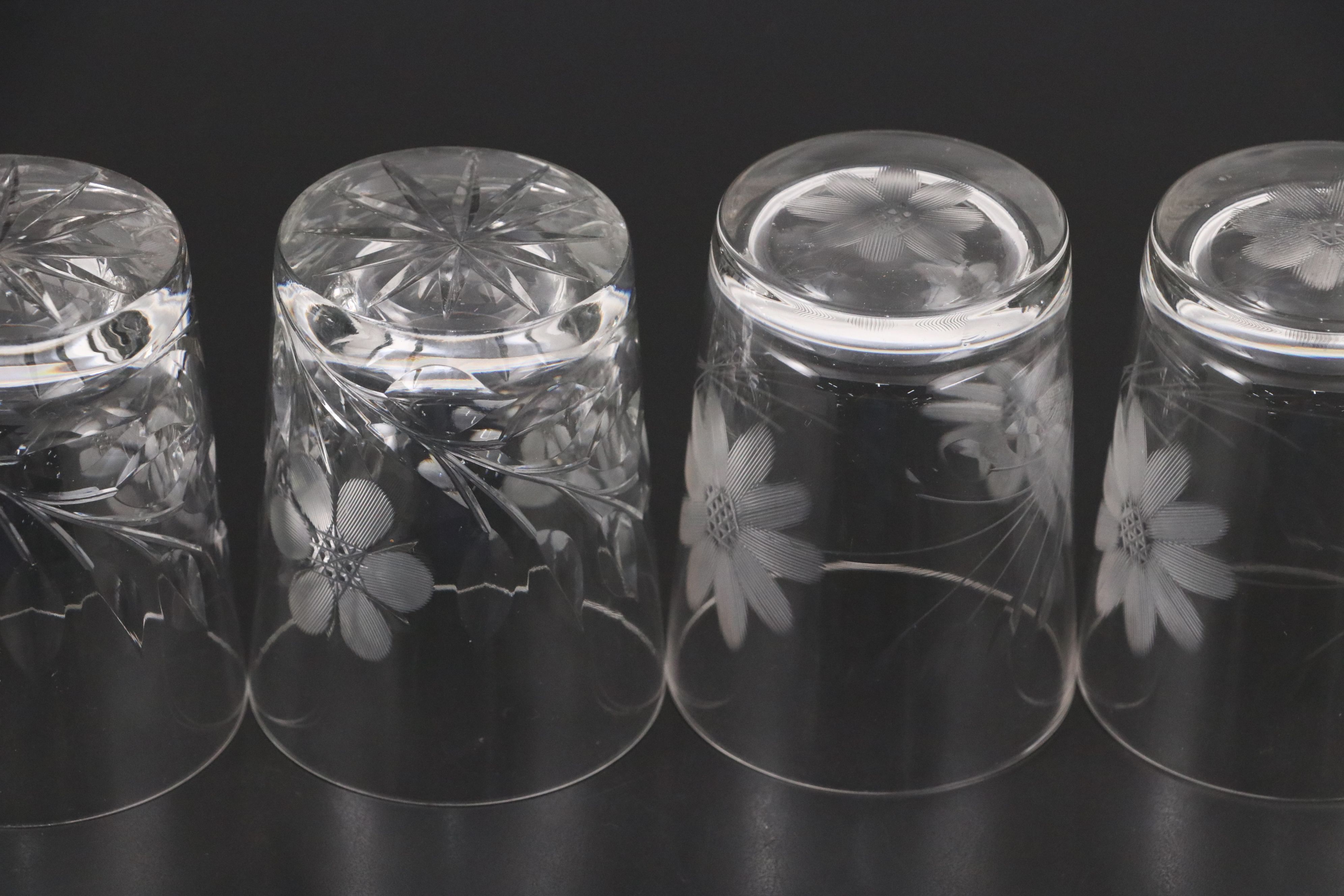 American Brilliant Style Cut and Etched Glass Pitchers and Tumblers