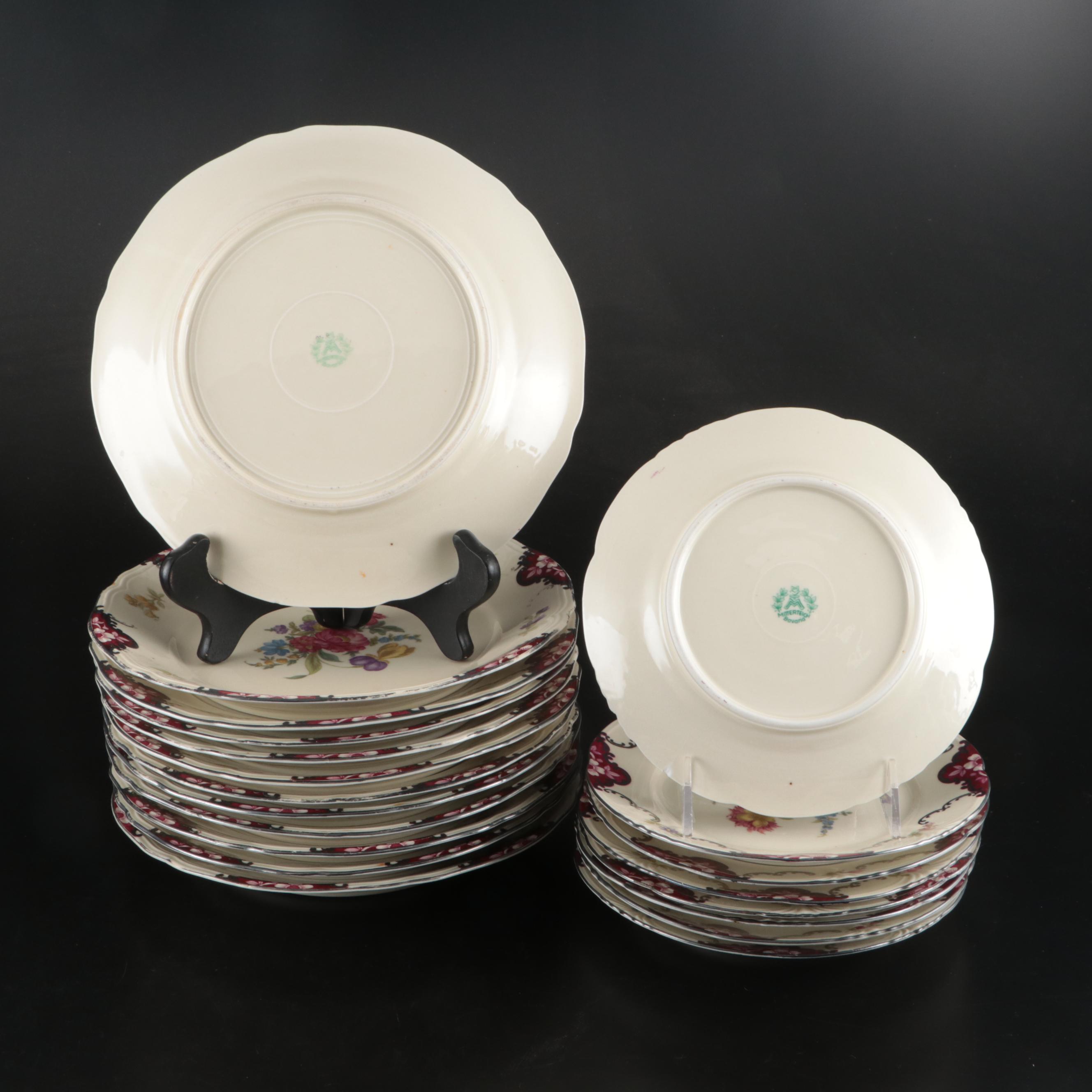 Mitterteich Floral Silver Rimmed Porcelain Dinnerware, Early to Mid-20th C.