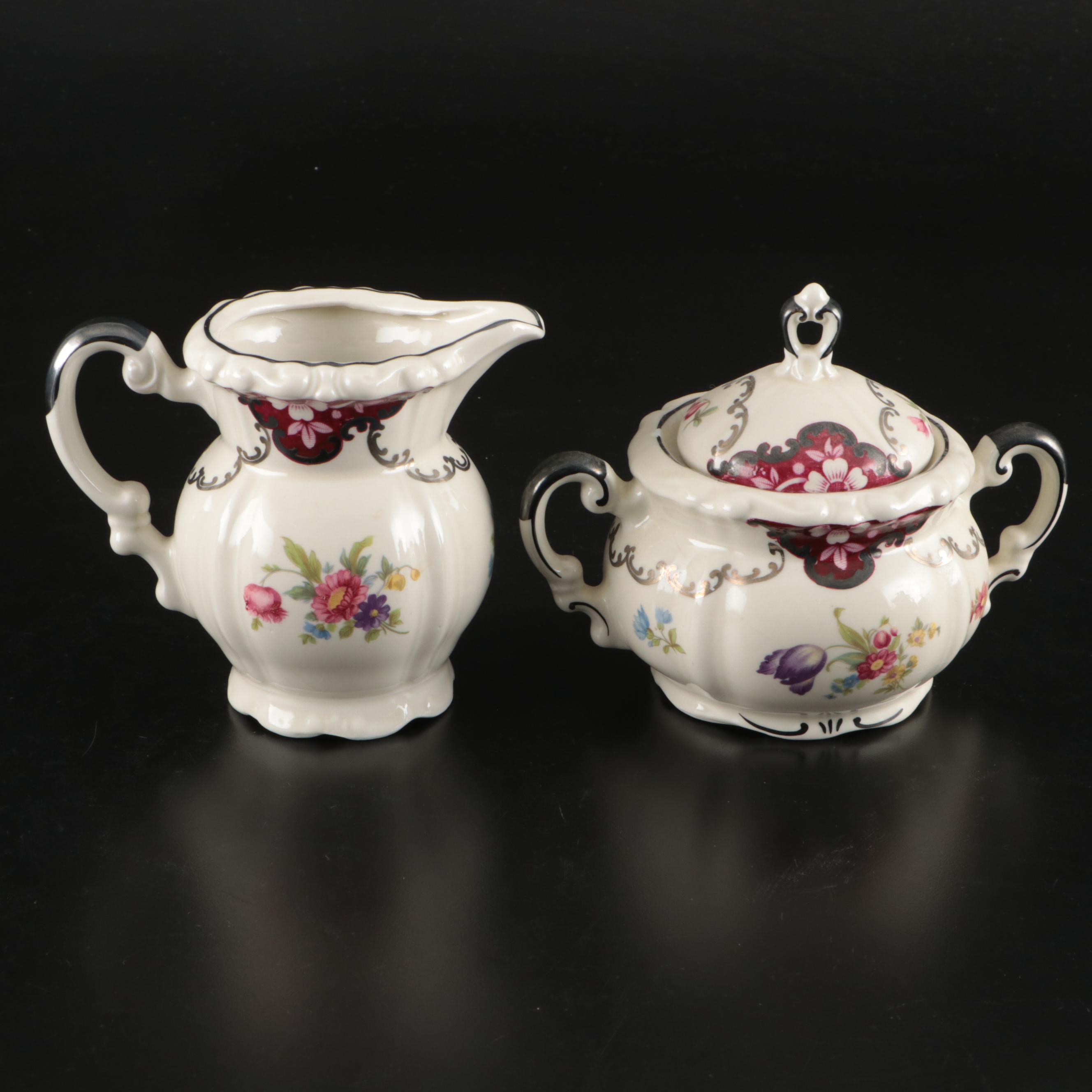Mitterteich Floral Silver Rimmed Porcelain Dinnerware, Early to Mid-20th C.