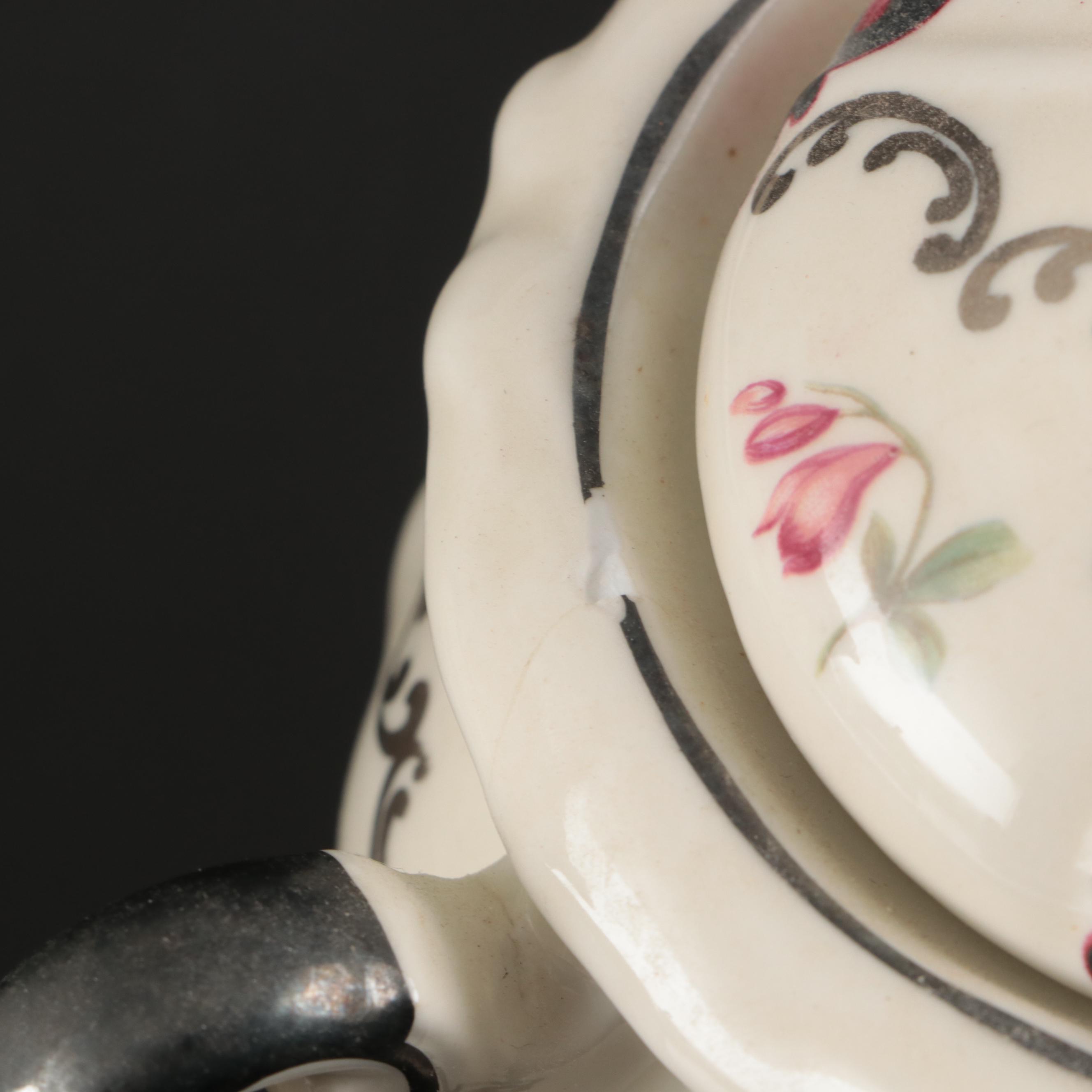 Mitterteich Floral Silver Rimmed Porcelain Dinnerware, Early to Mid-20th C.