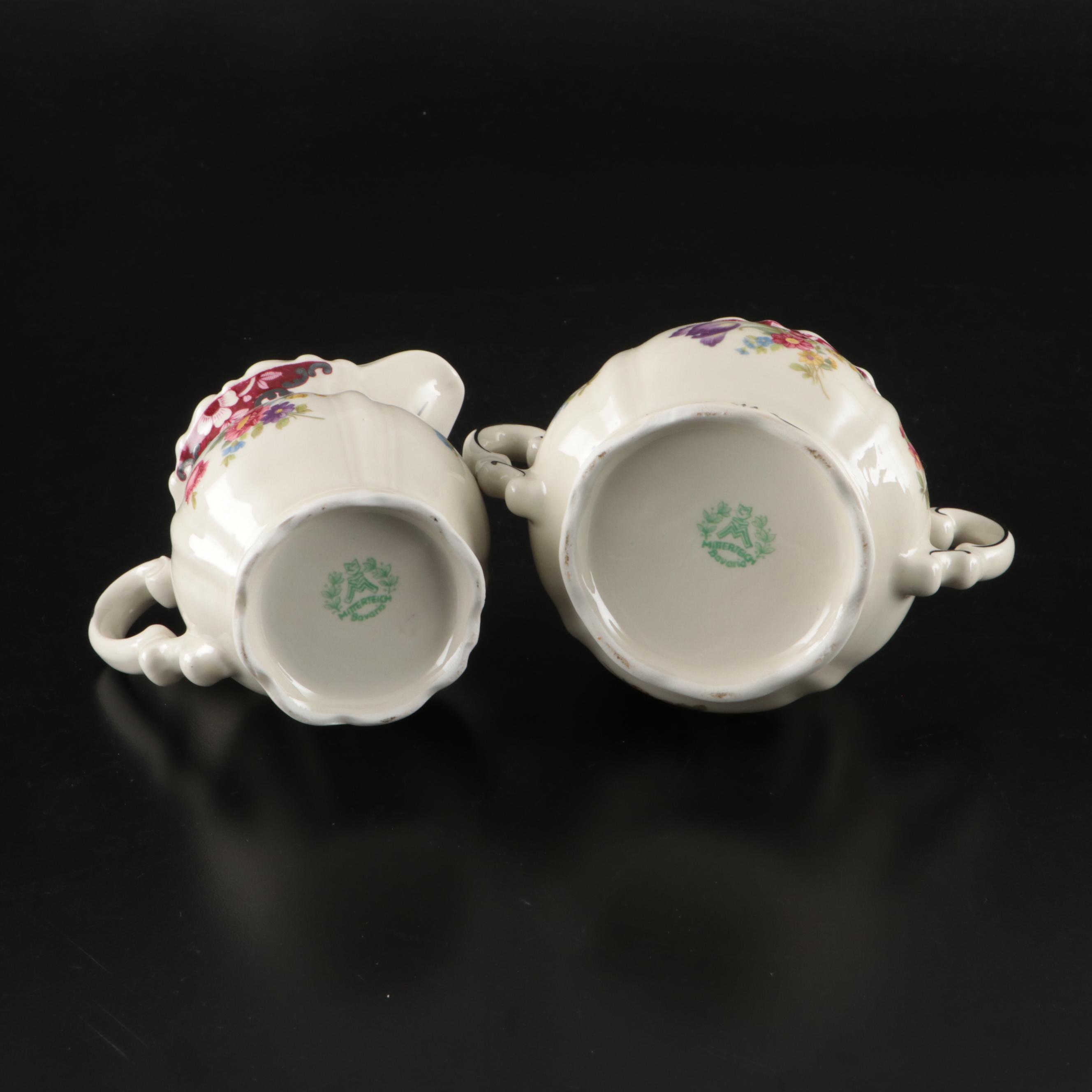 Mitterteich Floral Silver Rimmed Porcelain Dinnerware, Early to Mid-20th C.
