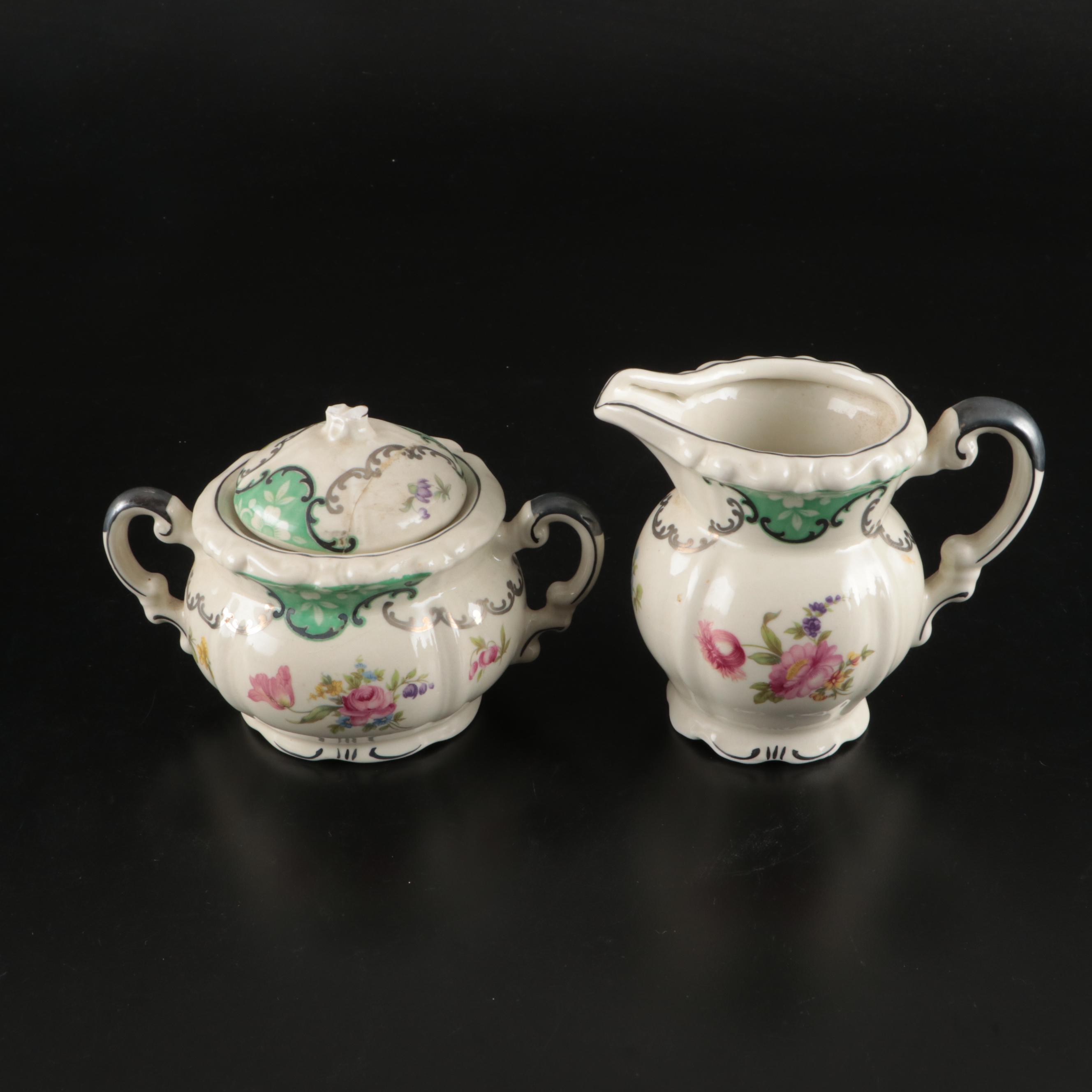 Mitterteich Floral Silver Rimmed Porcelain Dinnerware, Early to Mid-20th C.
