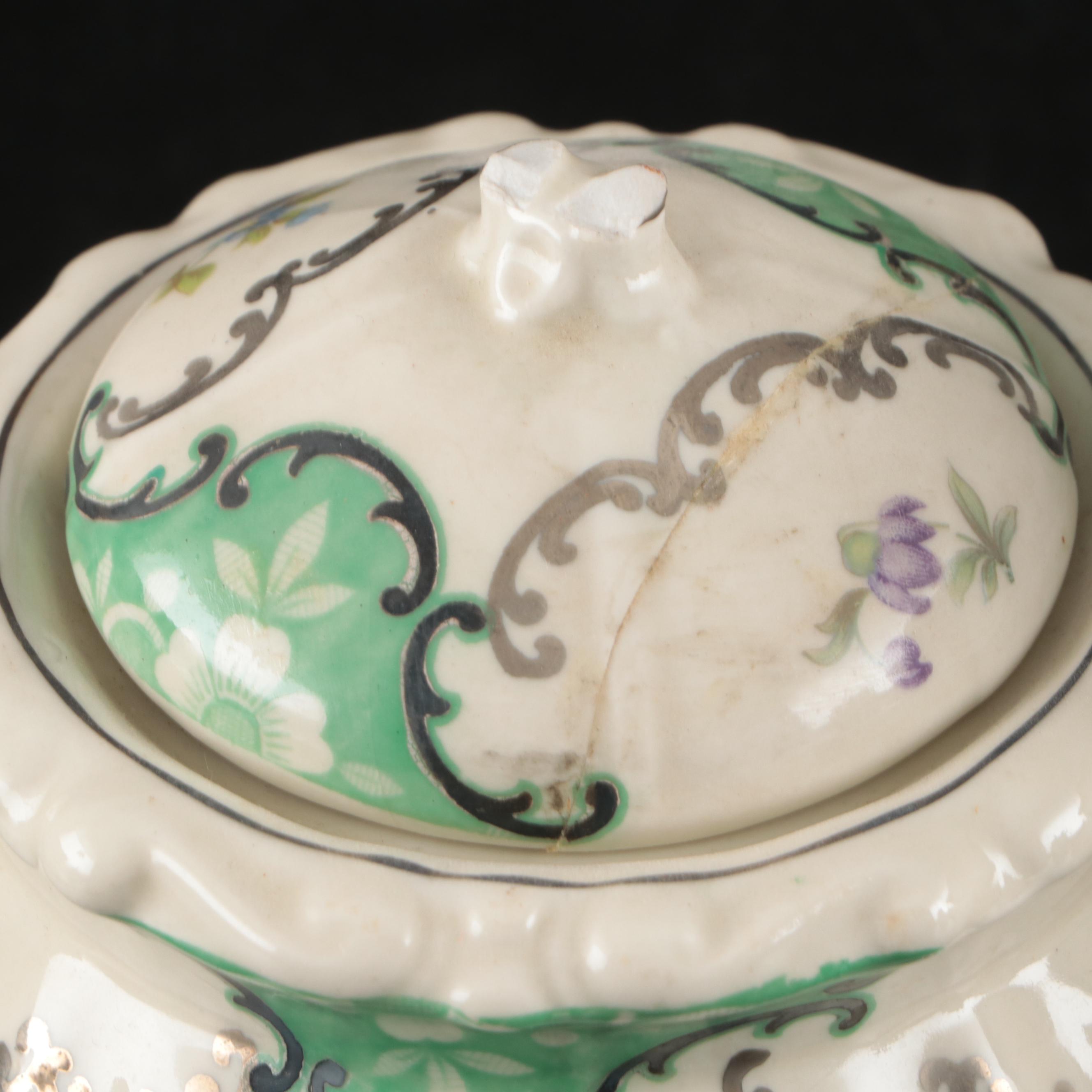 Mitterteich Floral Silver Rimmed Porcelain Dinnerware, Early to Mid-20th C.