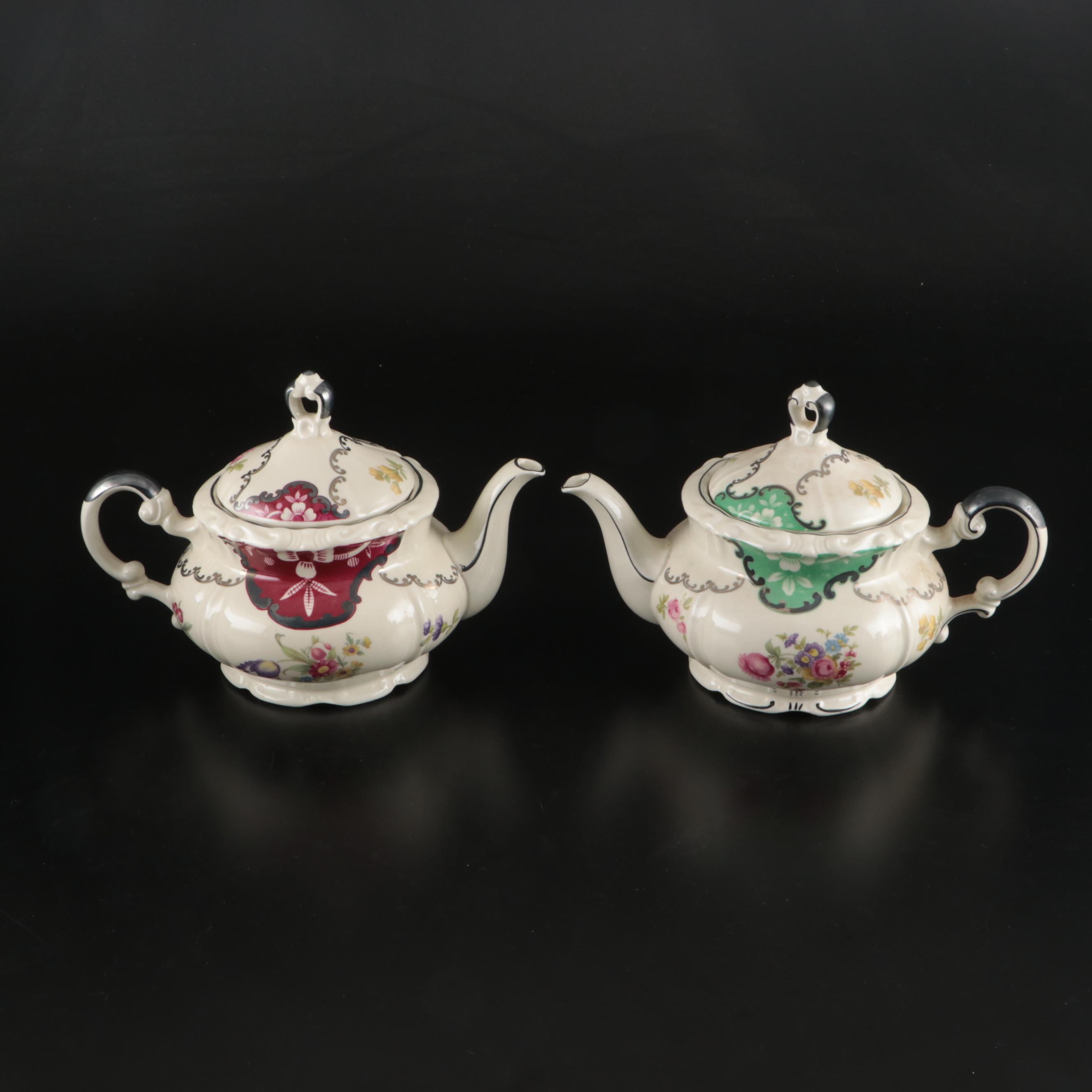 Mitterteich Floral Silver Rimmed Porcelain Dinnerware, Early to Mid-20th C.