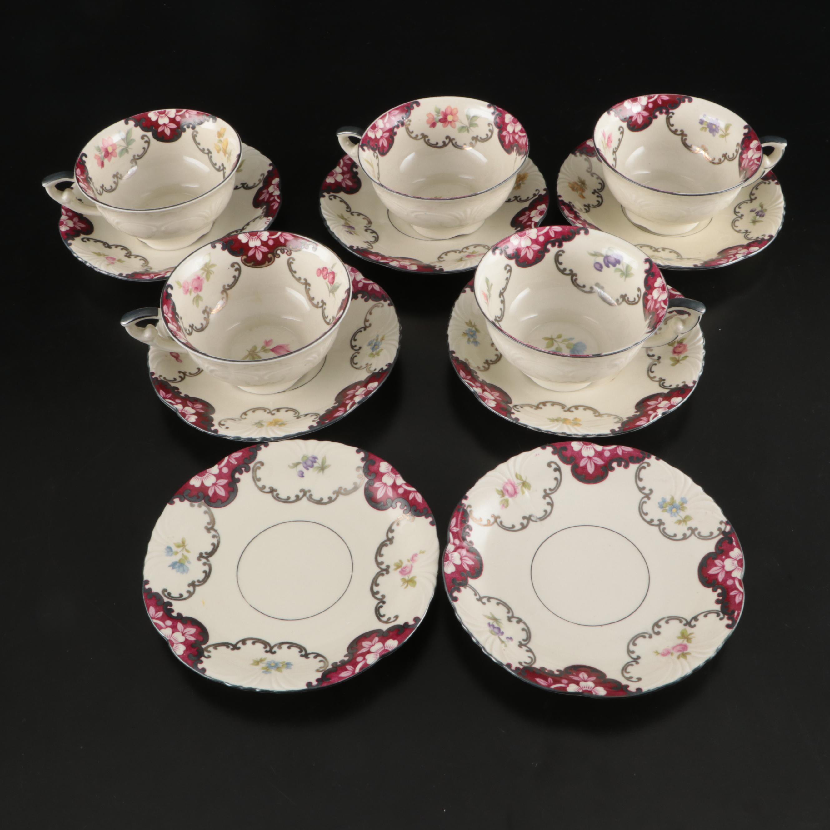 Mitterteich Floral Silver Rimmed Porcelain Dinnerware, Early to Mid-20th C.