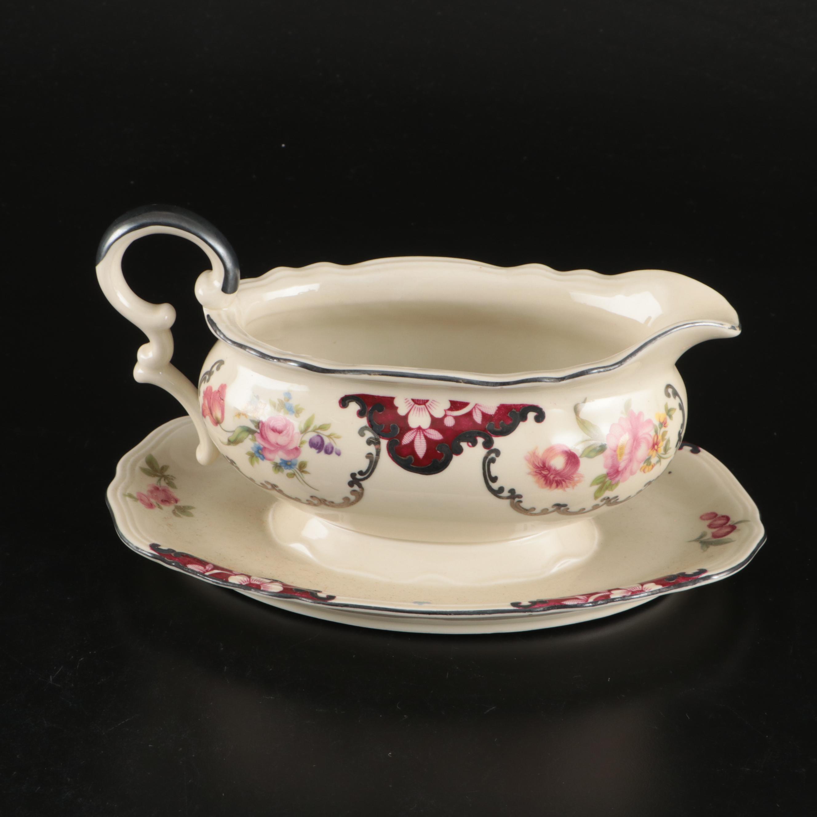 Mitterteich Floral Silver Rimmed Porcelain Dinnerware, Early to Mid-20th C.