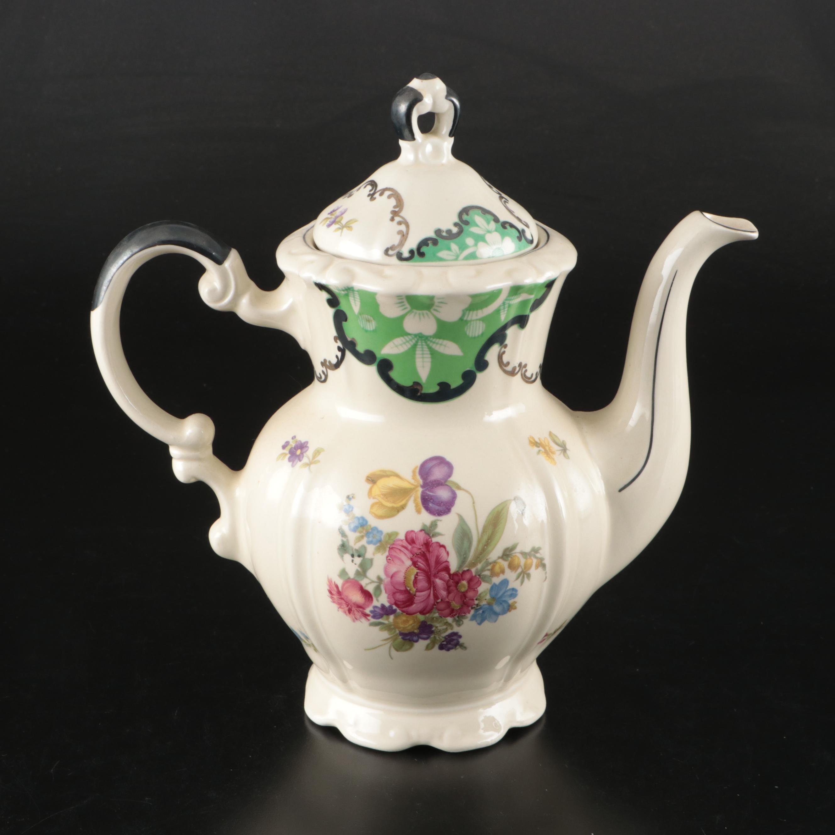 Mitterteich Floral Silver Rimmed Porcelain Dinnerware, Early to Mid-20th C.