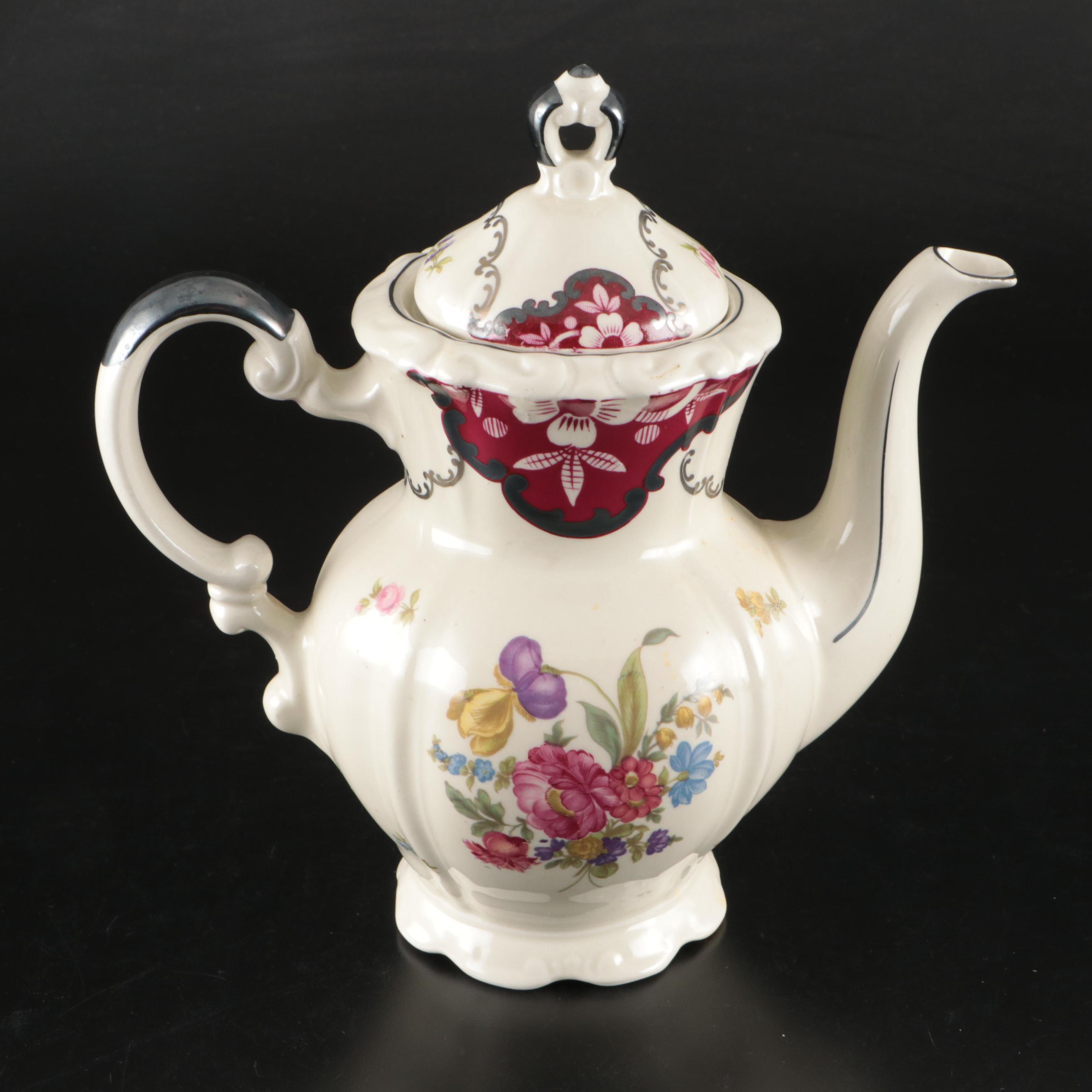 Mitterteich Floral Silver Rimmed Porcelain Dinnerware, Early to Mid-20th C.