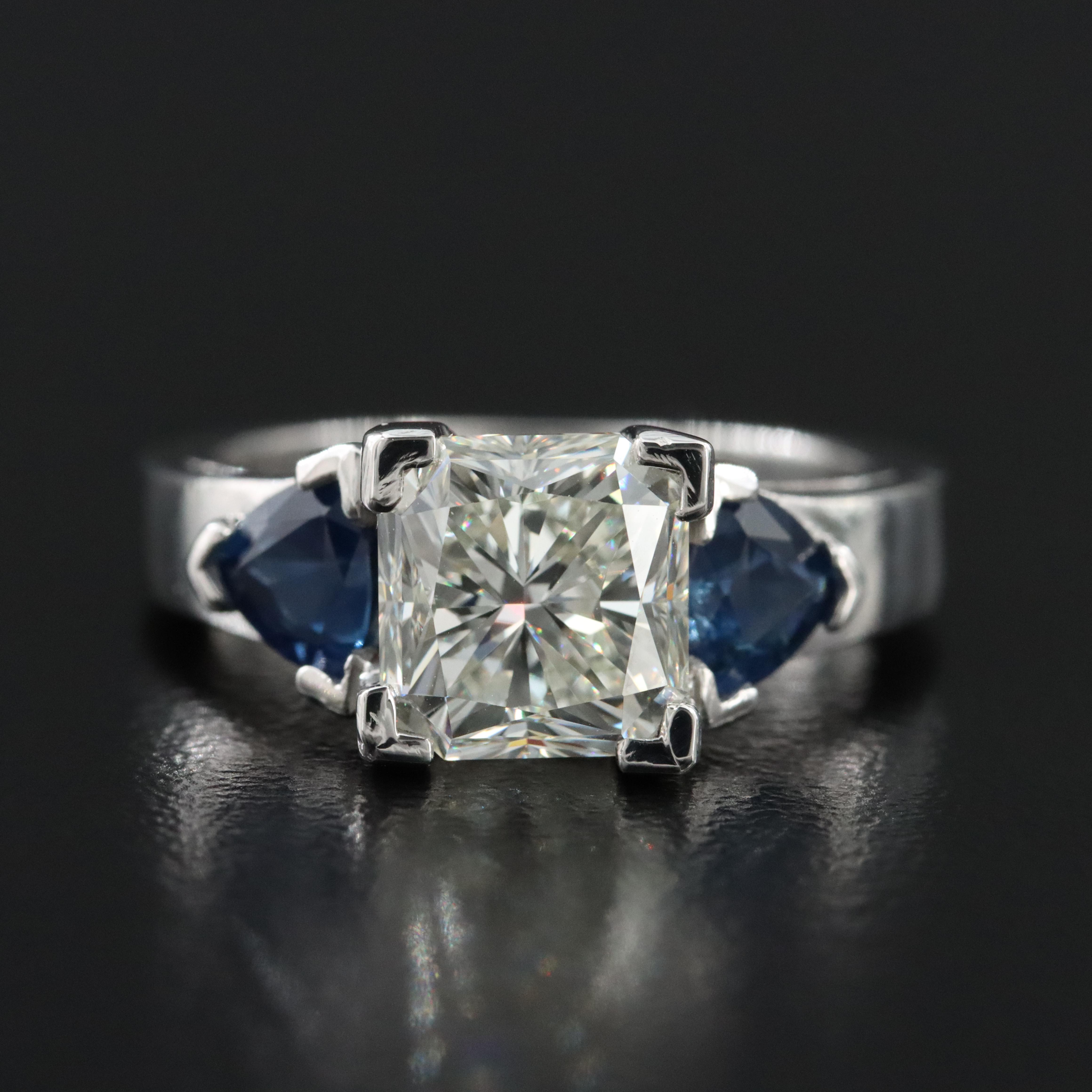 Platinum 3.00 CT Diamond and Sapphire Ring with GIA Report