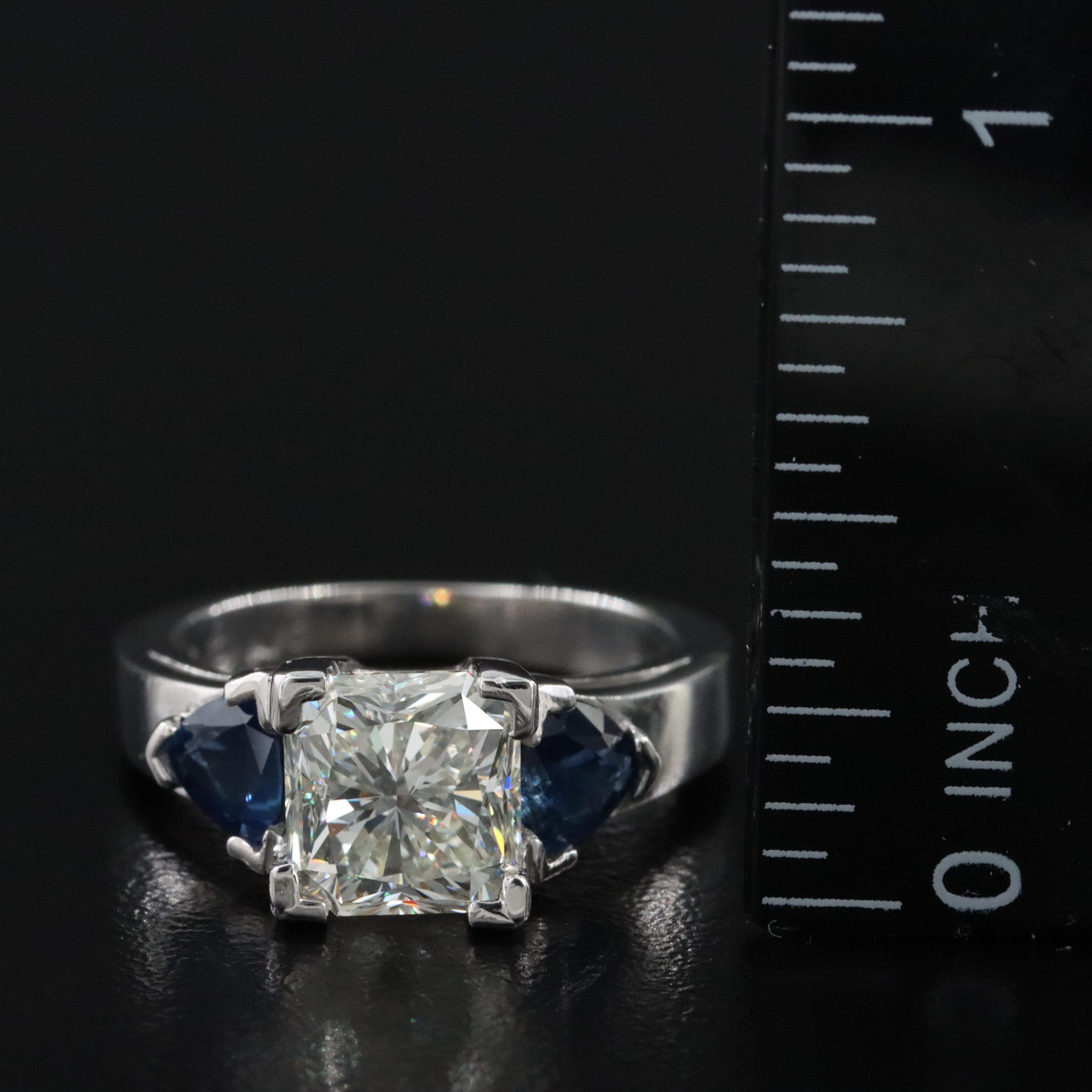 Platinum 3.00 CT Diamond and Sapphire Ring with GIA Report