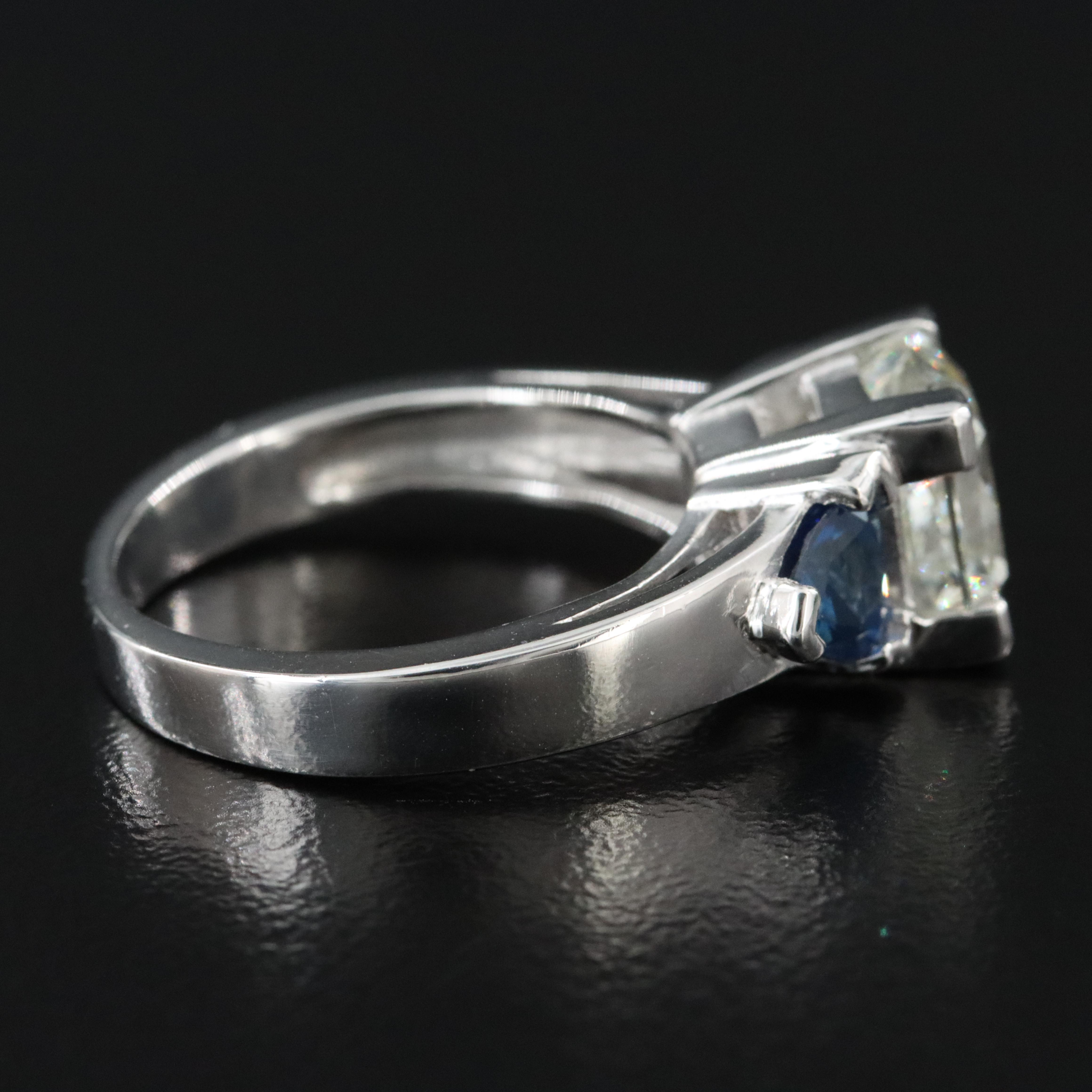 Platinum 3.00 CT Diamond and Sapphire Ring with GIA Report