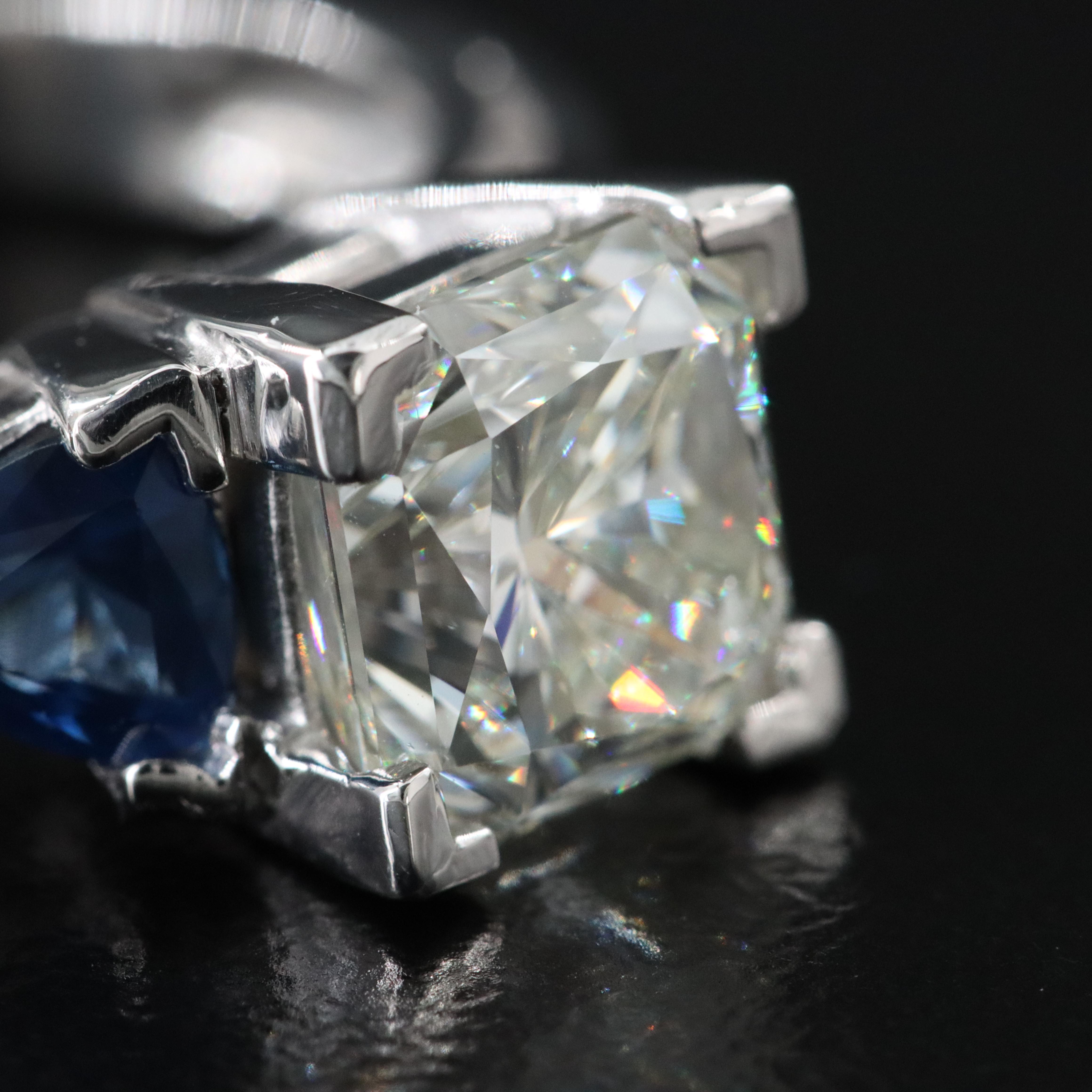 Platinum 3.00 CT Diamond and Sapphire Ring with GIA Report