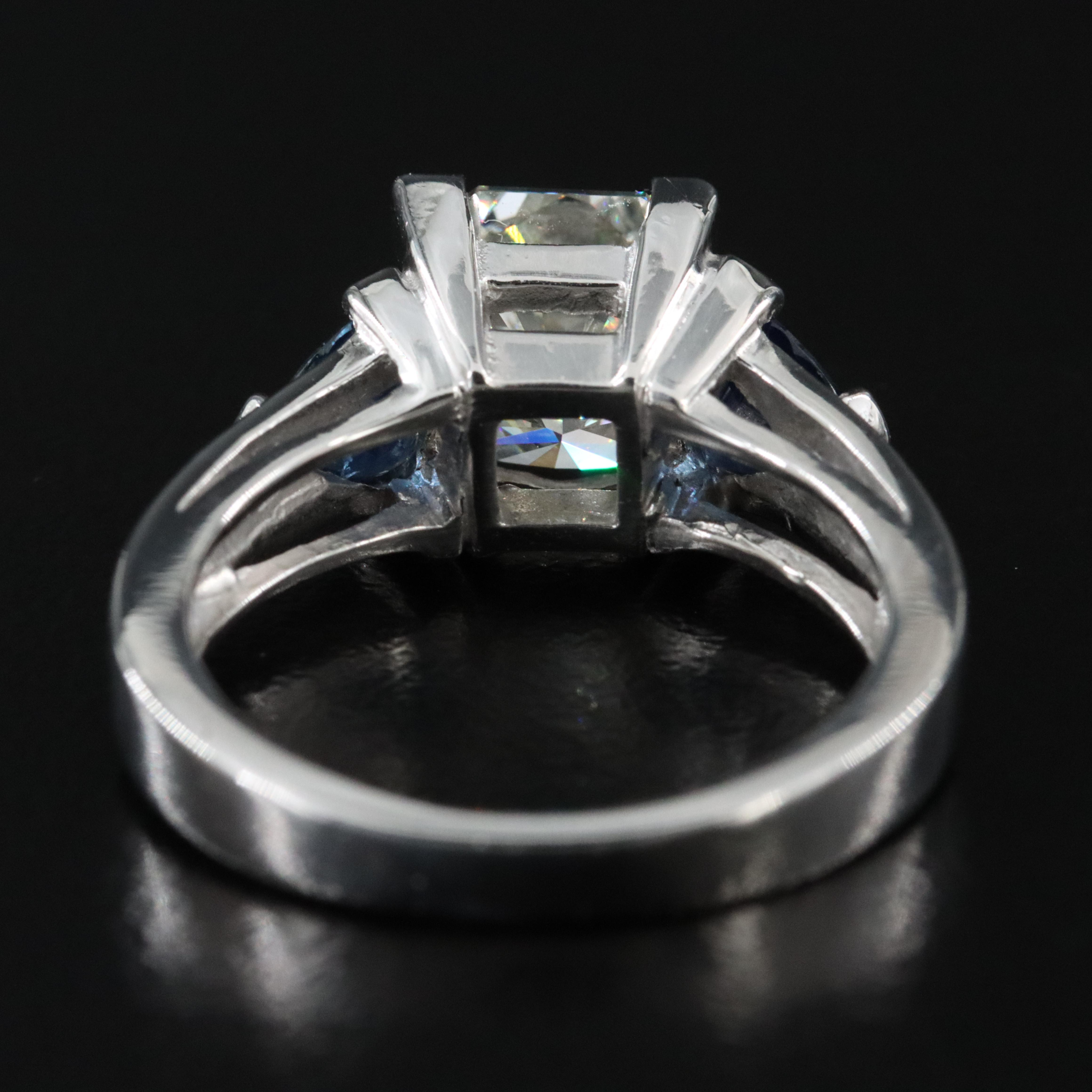 Platinum 3.00 CT Diamond and Sapphire Ring with GIA Report