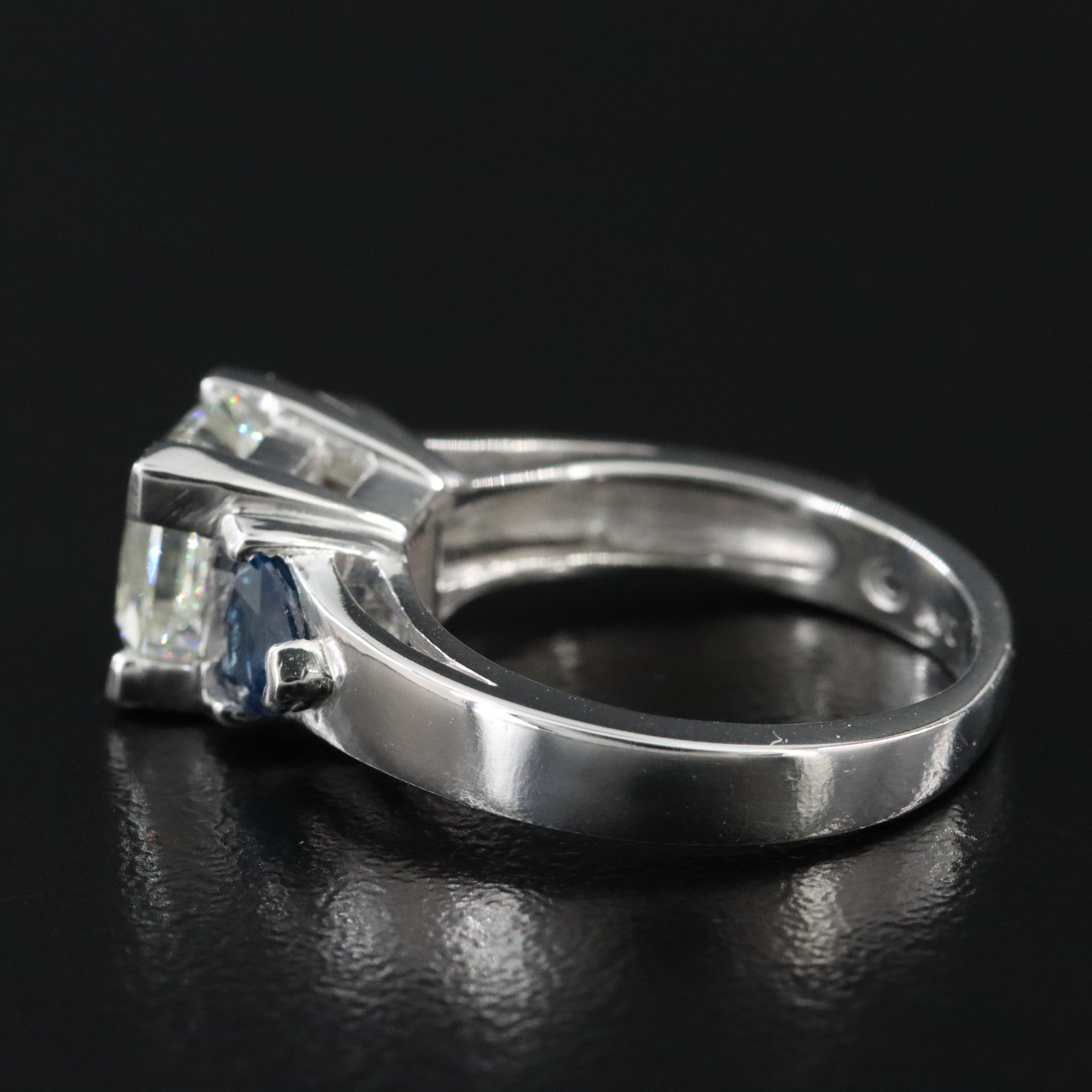 Platinum 3.00 CT Diamond and Sapphire Ring with GIA Report