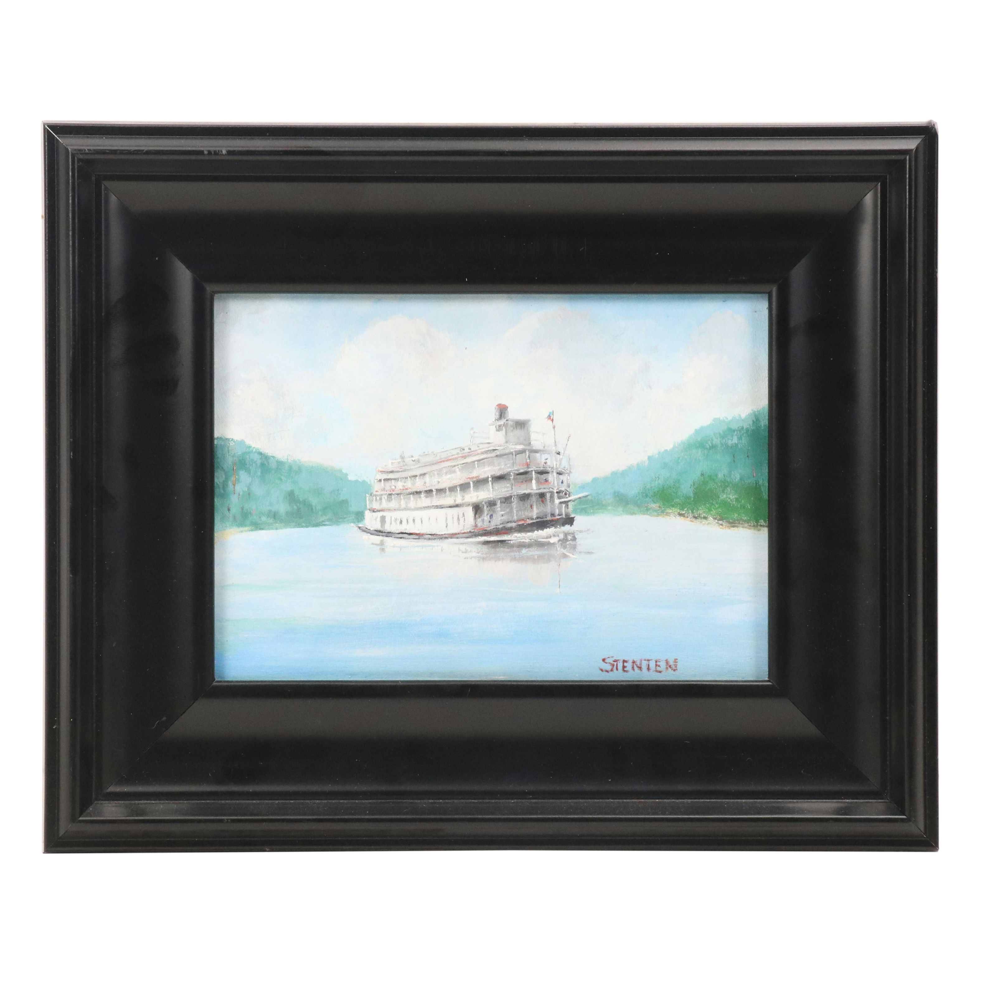 Stan Stenten Oil Painting of Riverboat, Circa 2010