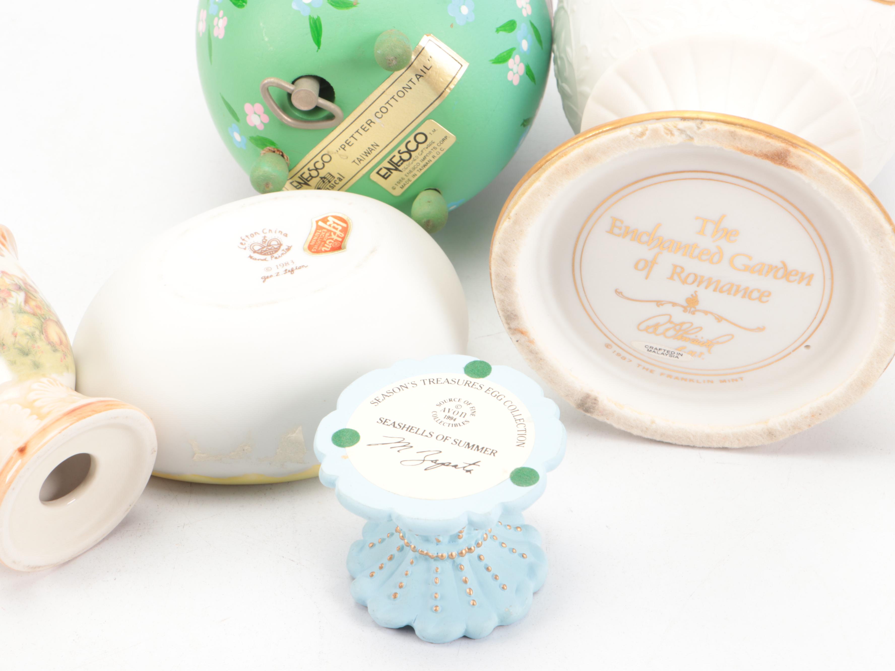 Franklin Mint "The Enchanted Garden of Romance" and Other Egg Figurines