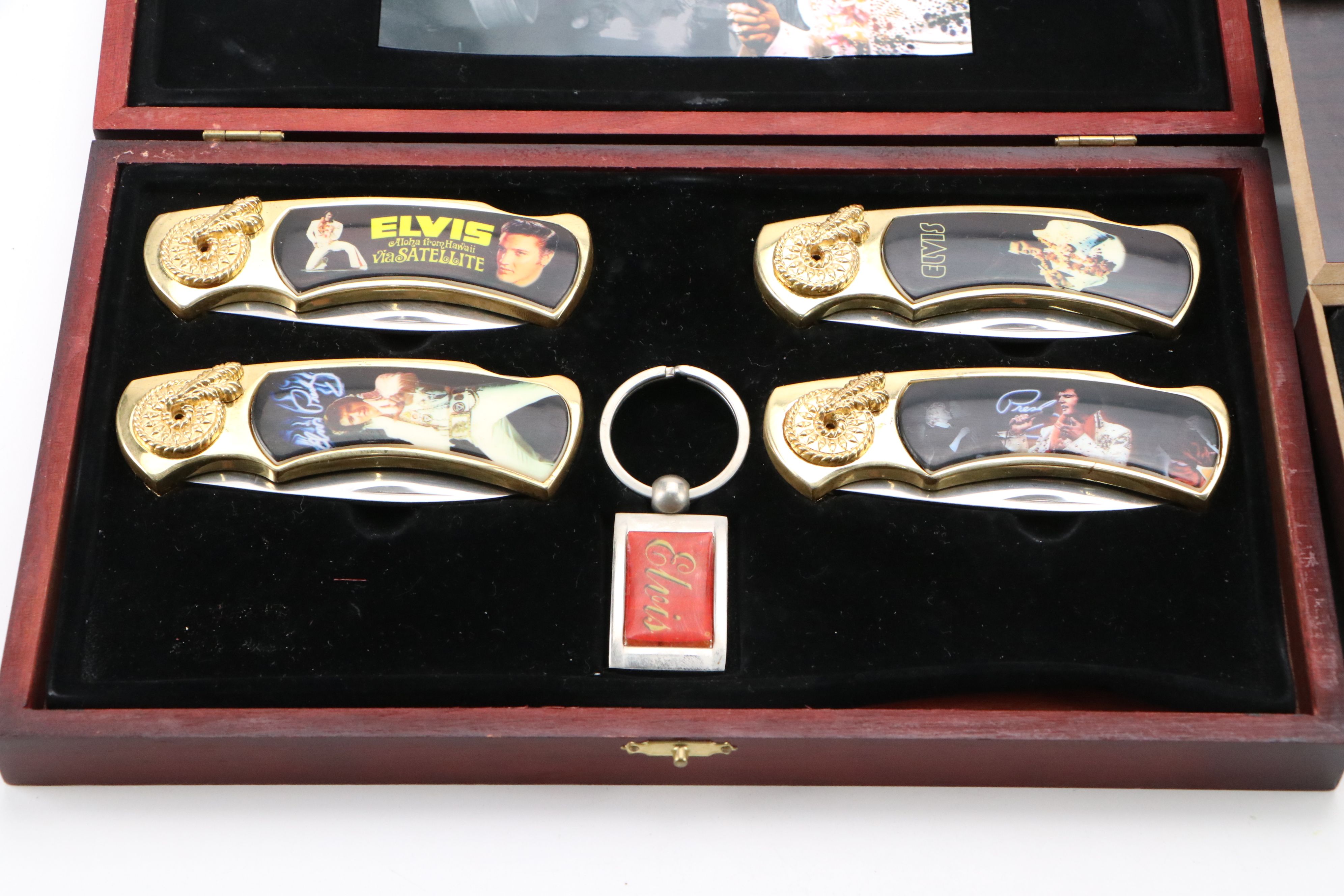 Elvis, John Wayne, and Wildlife Themed Knives with Westminster Pocket Watches