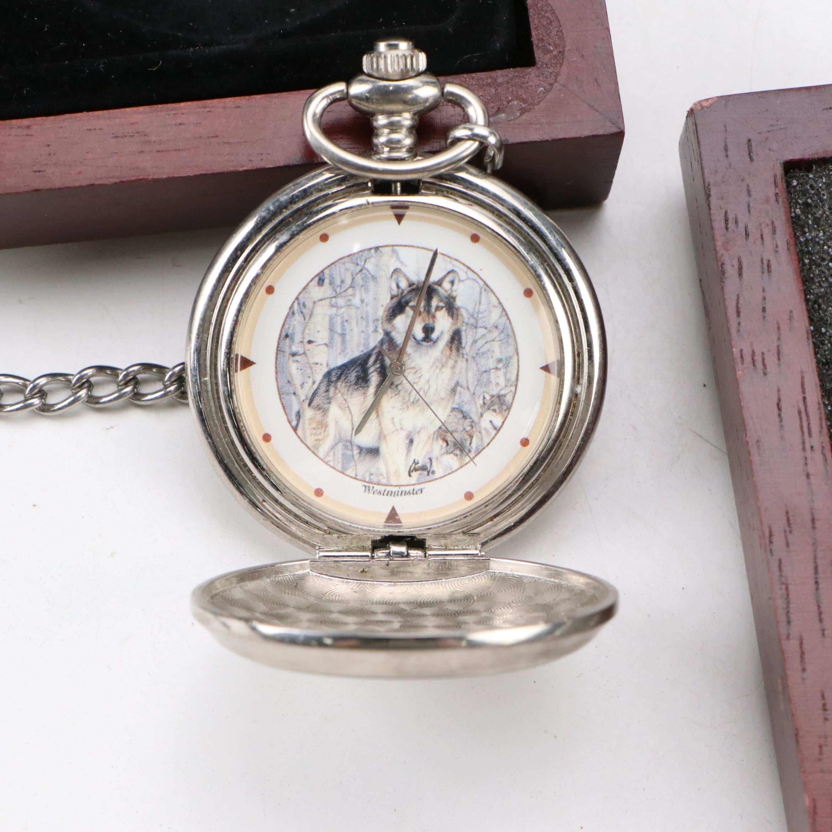 Elvis, John Wayne, and Wildlife Themed Knives with Westminster Pocket Watches
