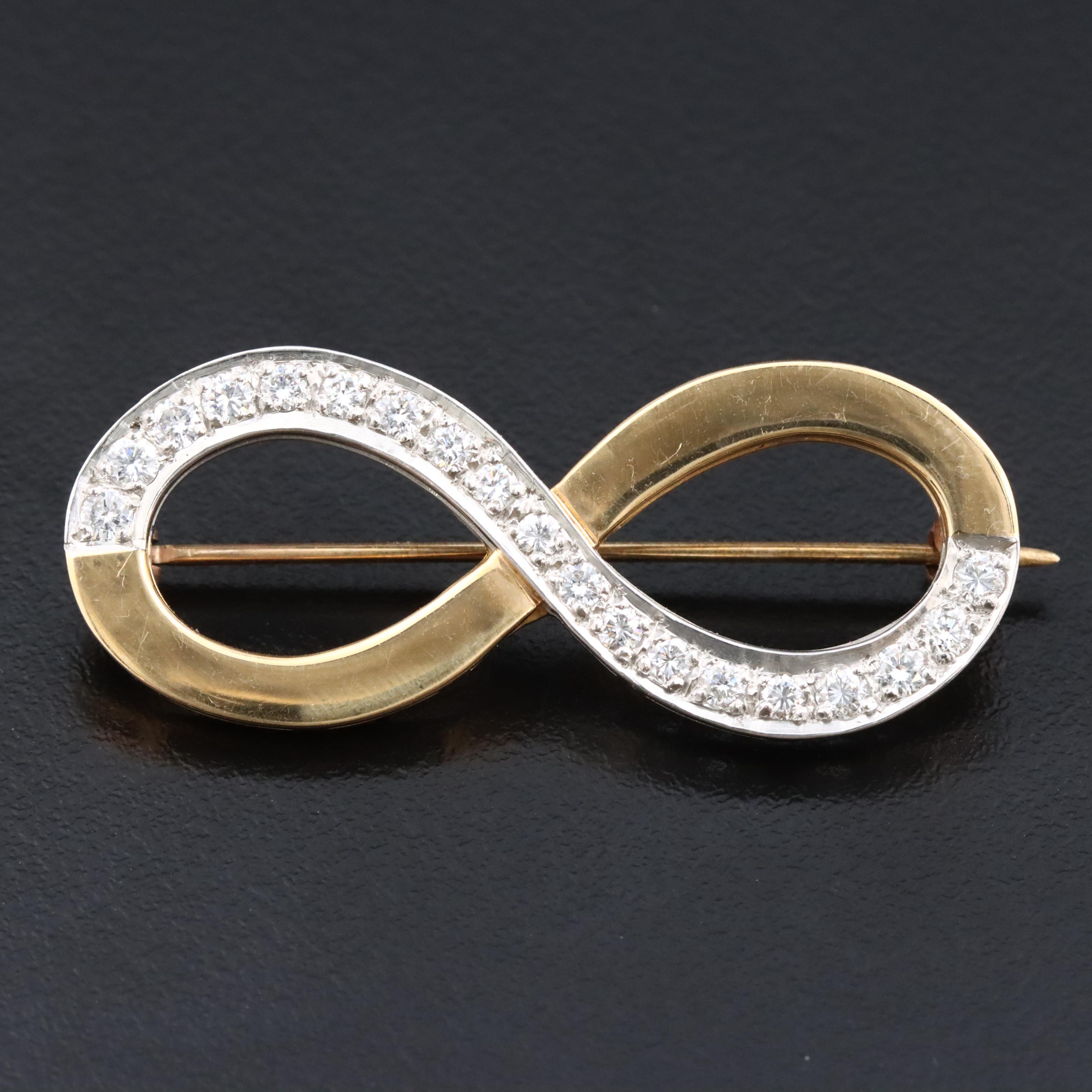 Platinum and 18K 0.64 CTW Diamond Infinity Brooch