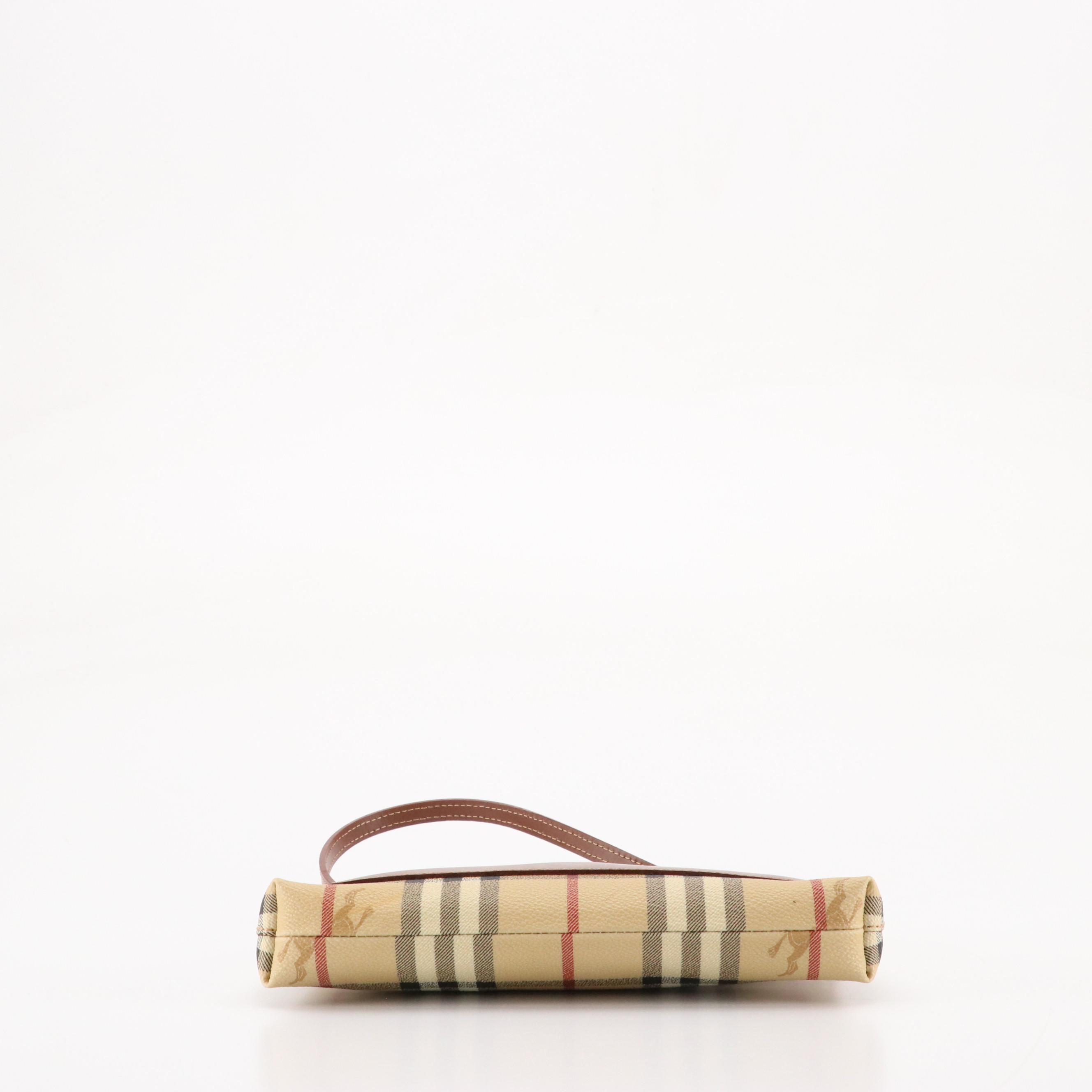 Burberry Pochette Shoulder Bag in Haymarket Check Canvas and Brown Leather
