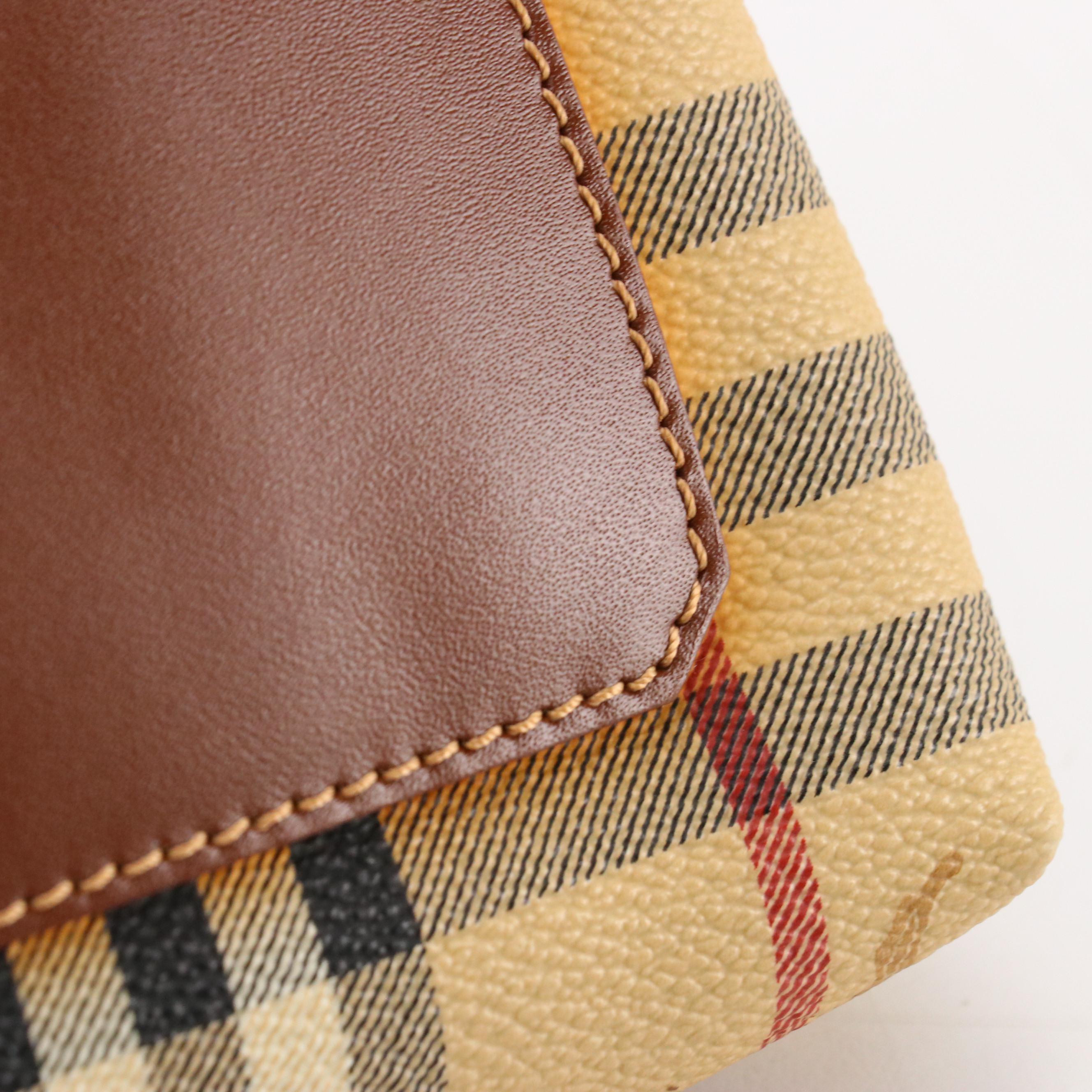 Burberry Pochette Shoulder Bag in Haymarket Check Canvas and Brown Leather