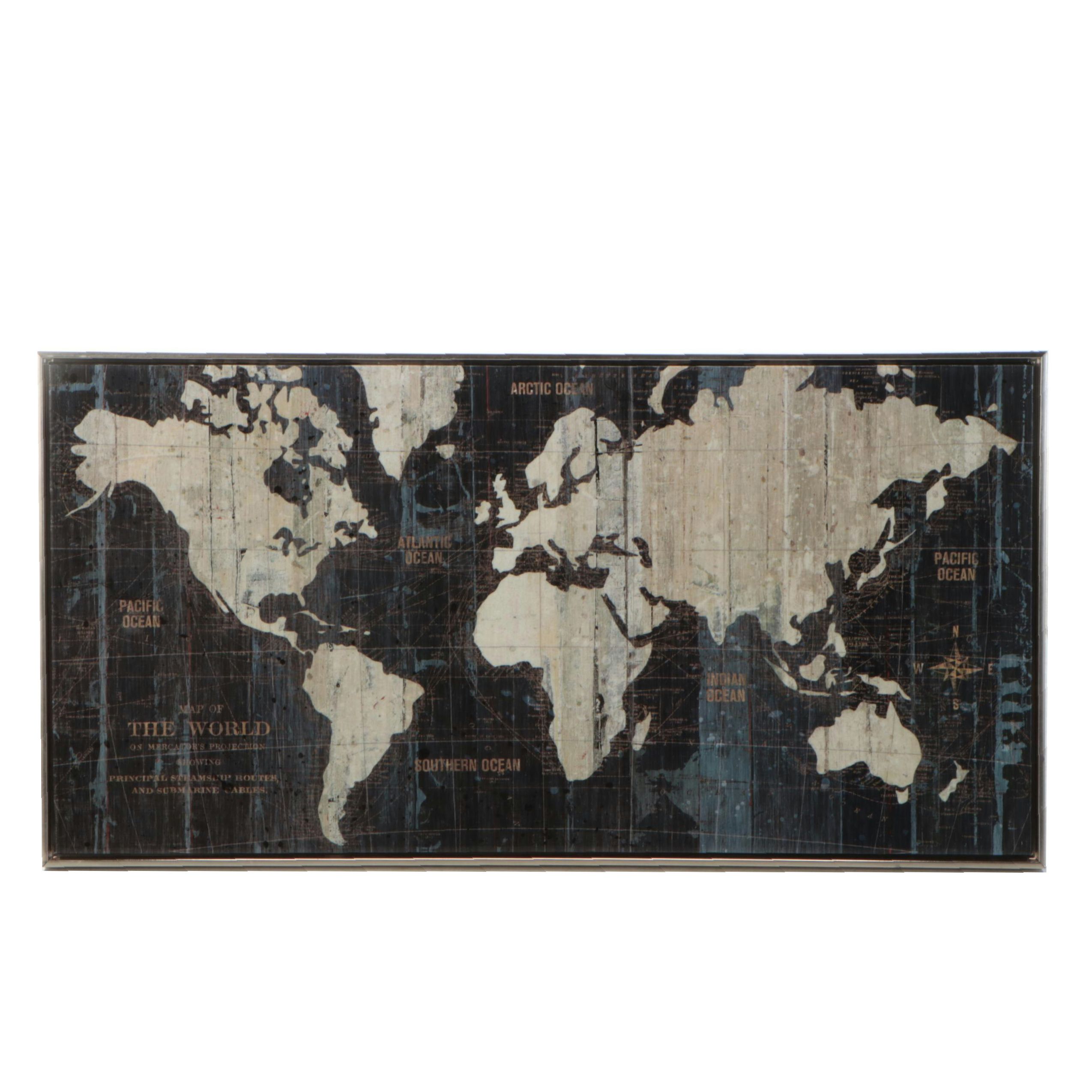Large Framed "Map of the World on Mercator's Projection"